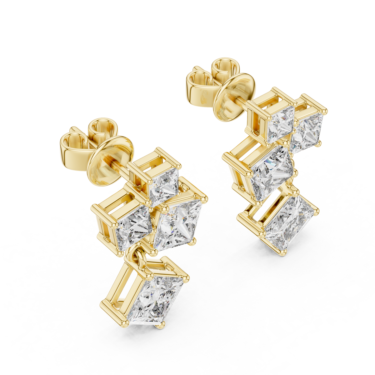 Princess Cut Cluster Drop Earrings