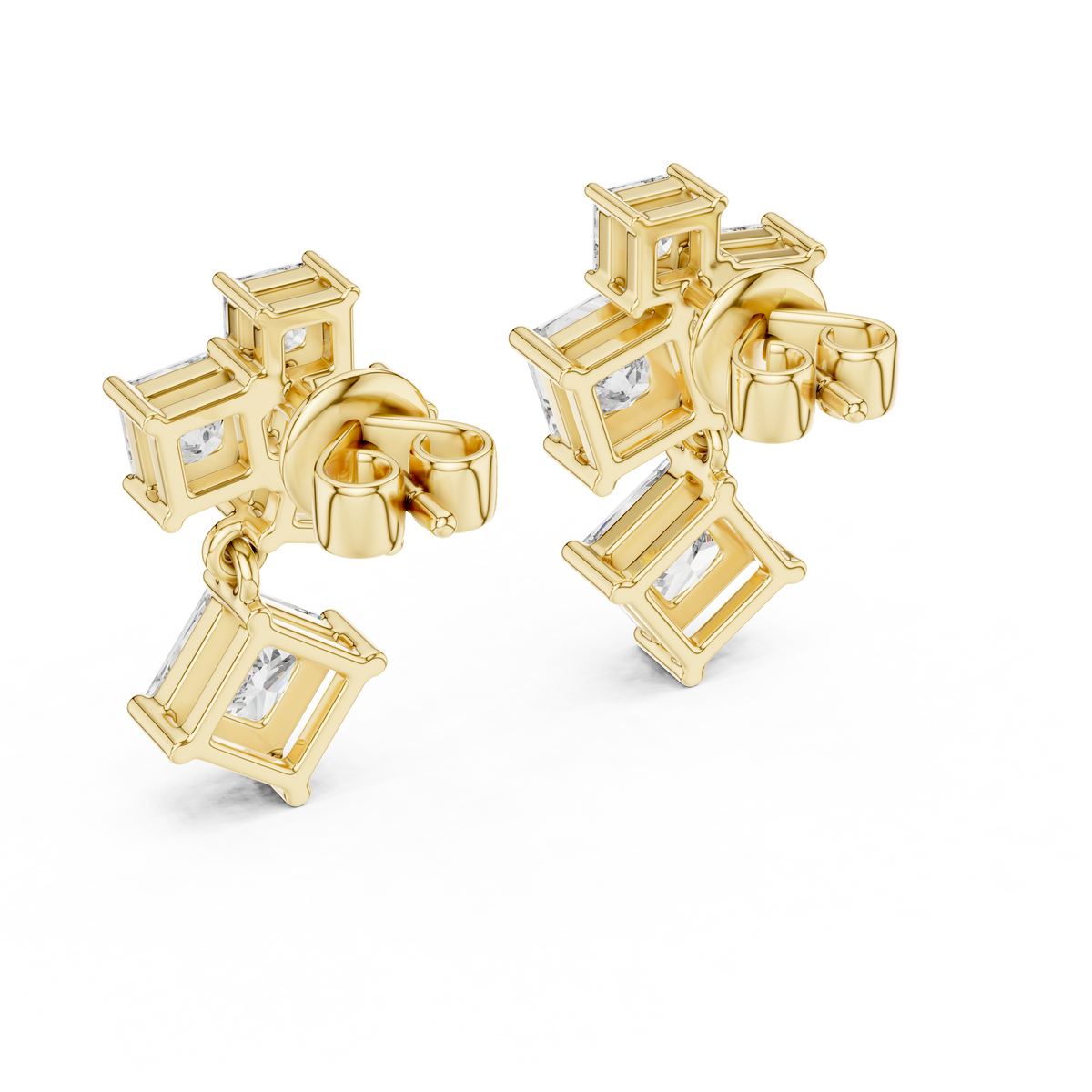 Princess Cut Cluster Drop Earrings
