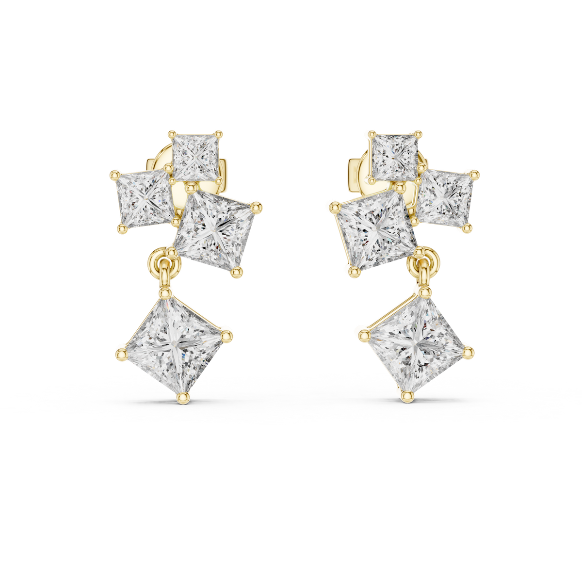 Princess Cut Cluster Drop Earrings