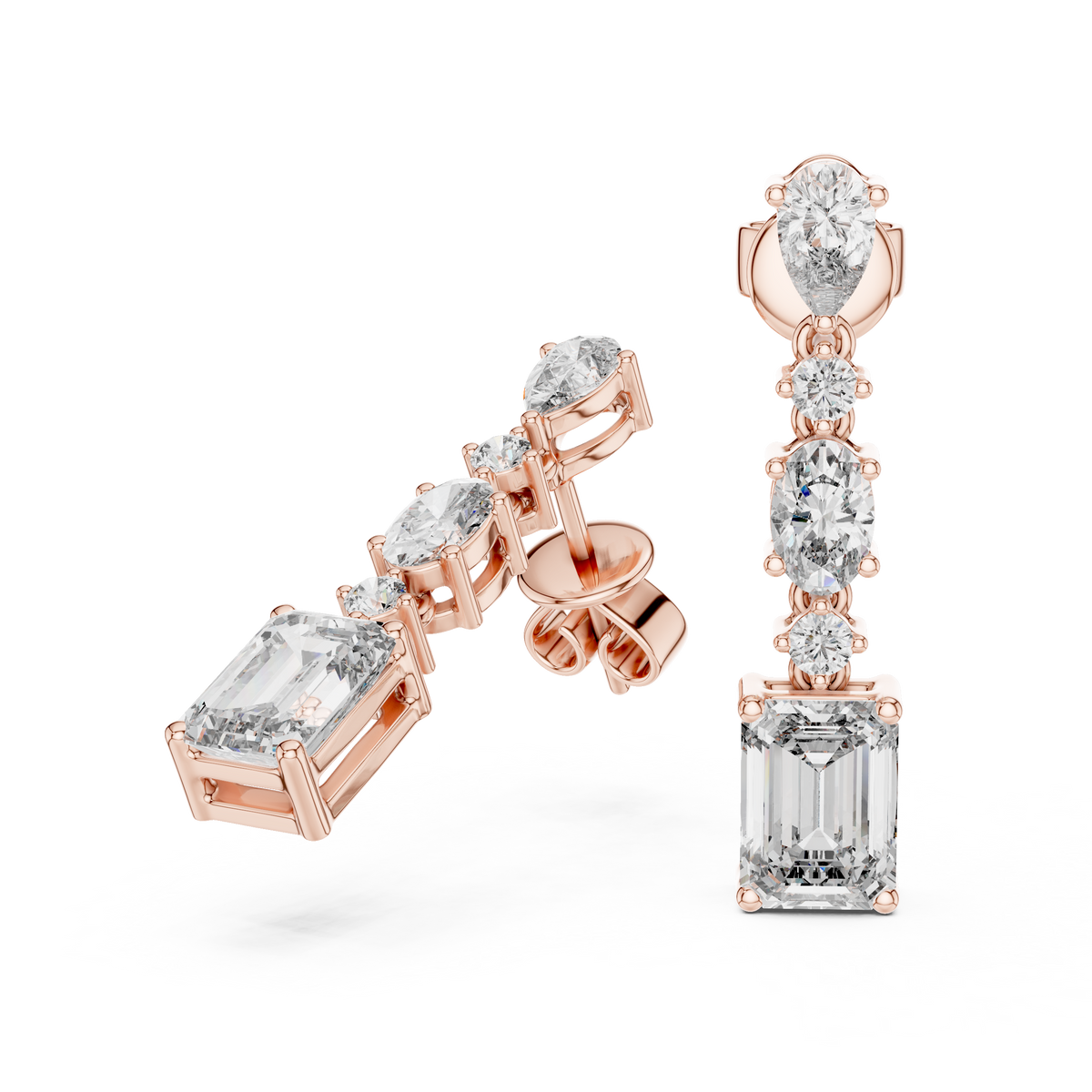 أقراط ألماس إمرلد متدلّية in Rose Gold - VYKA Diamonds