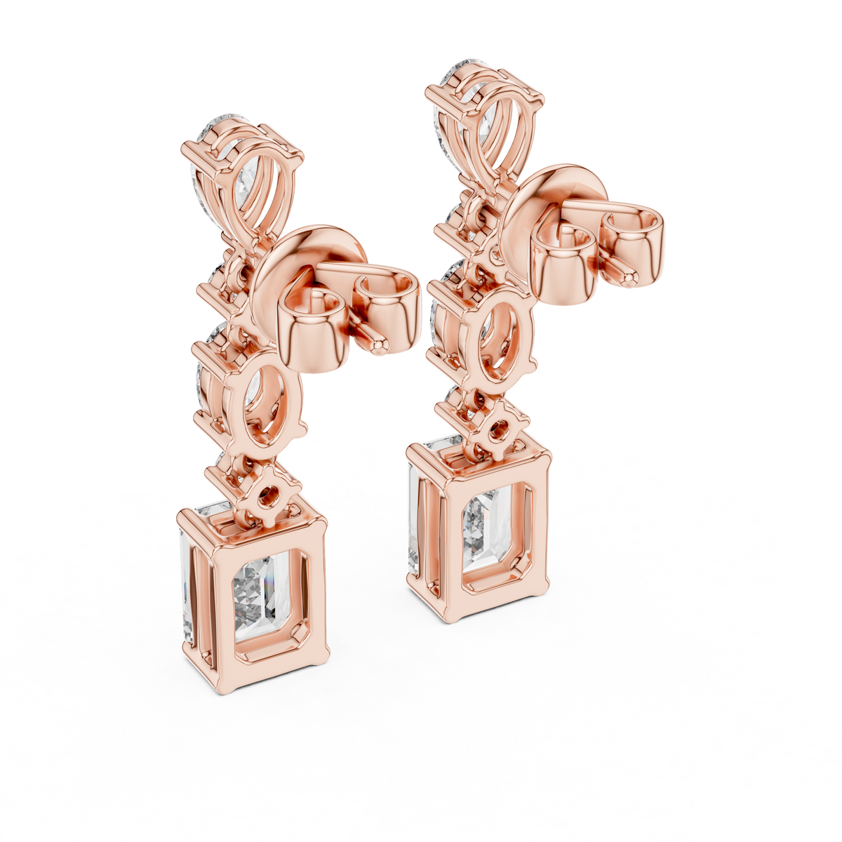 أقراط ألماس إمرلد متدلّية in Rose Gold - VYKA Diamonds