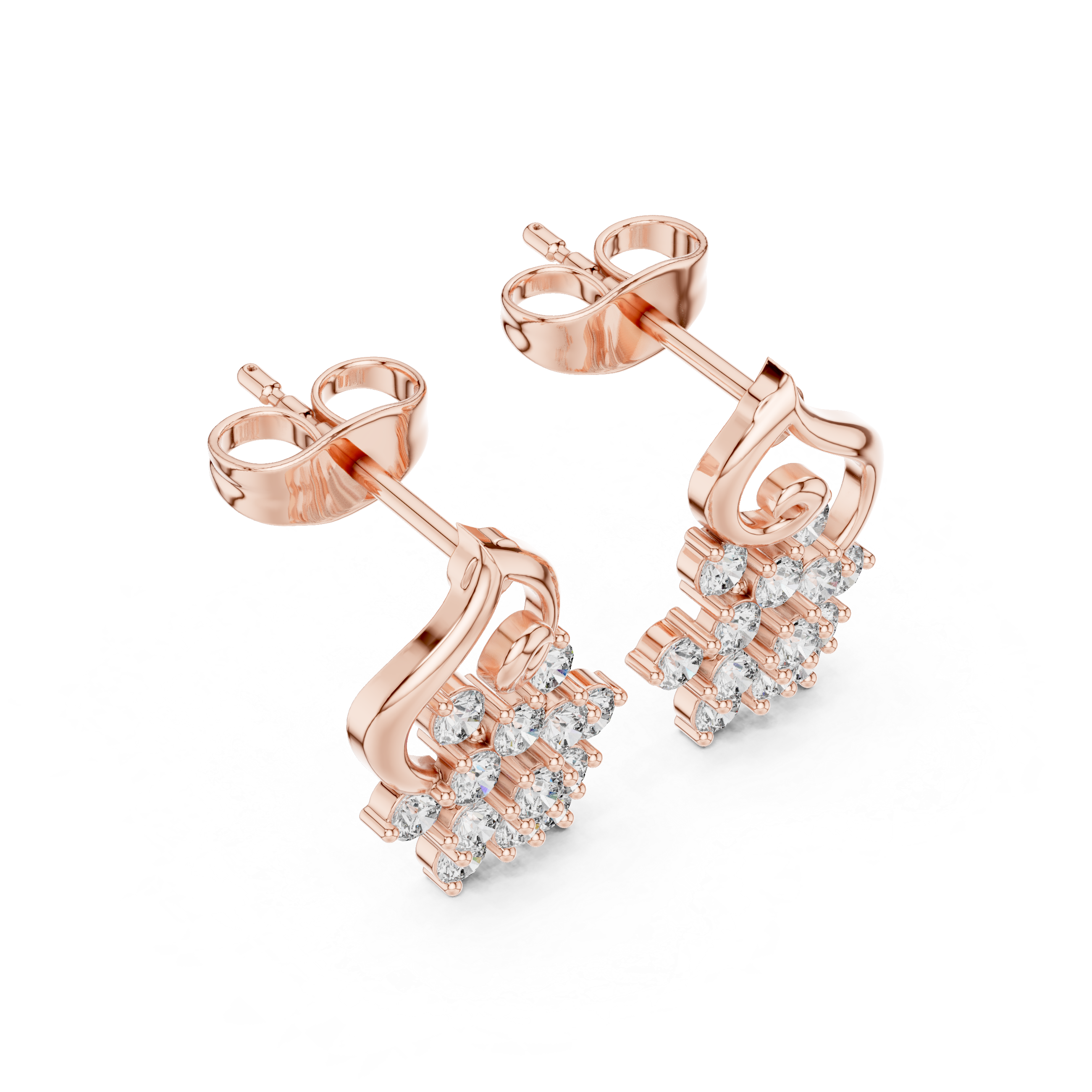 Swinging Pendant Diamond Stud Earrings in Rose Gold - VYKA Diamonds