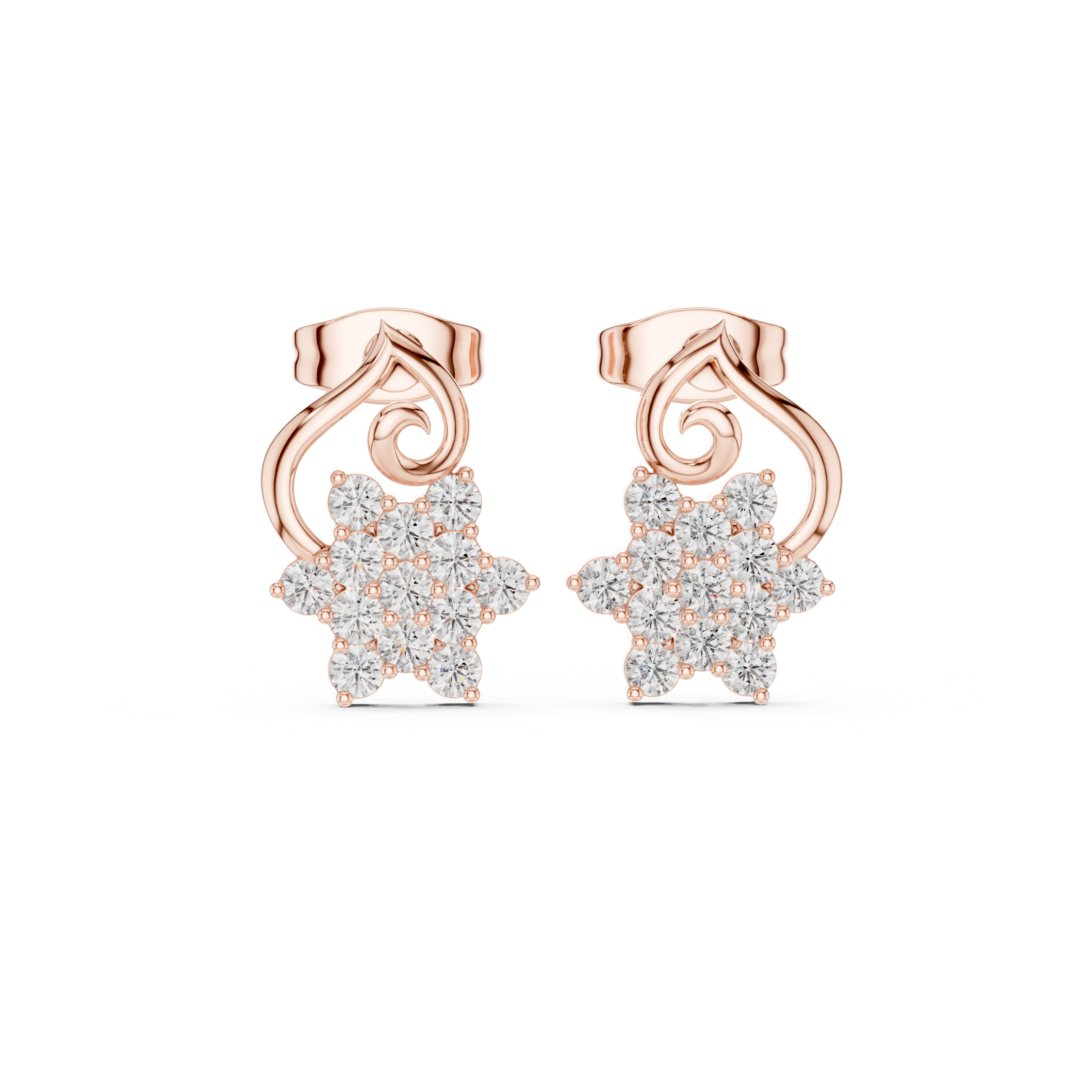 Swinging Pendant Diamond Stud Earrings in Rose Gold - VYKA Diamonds