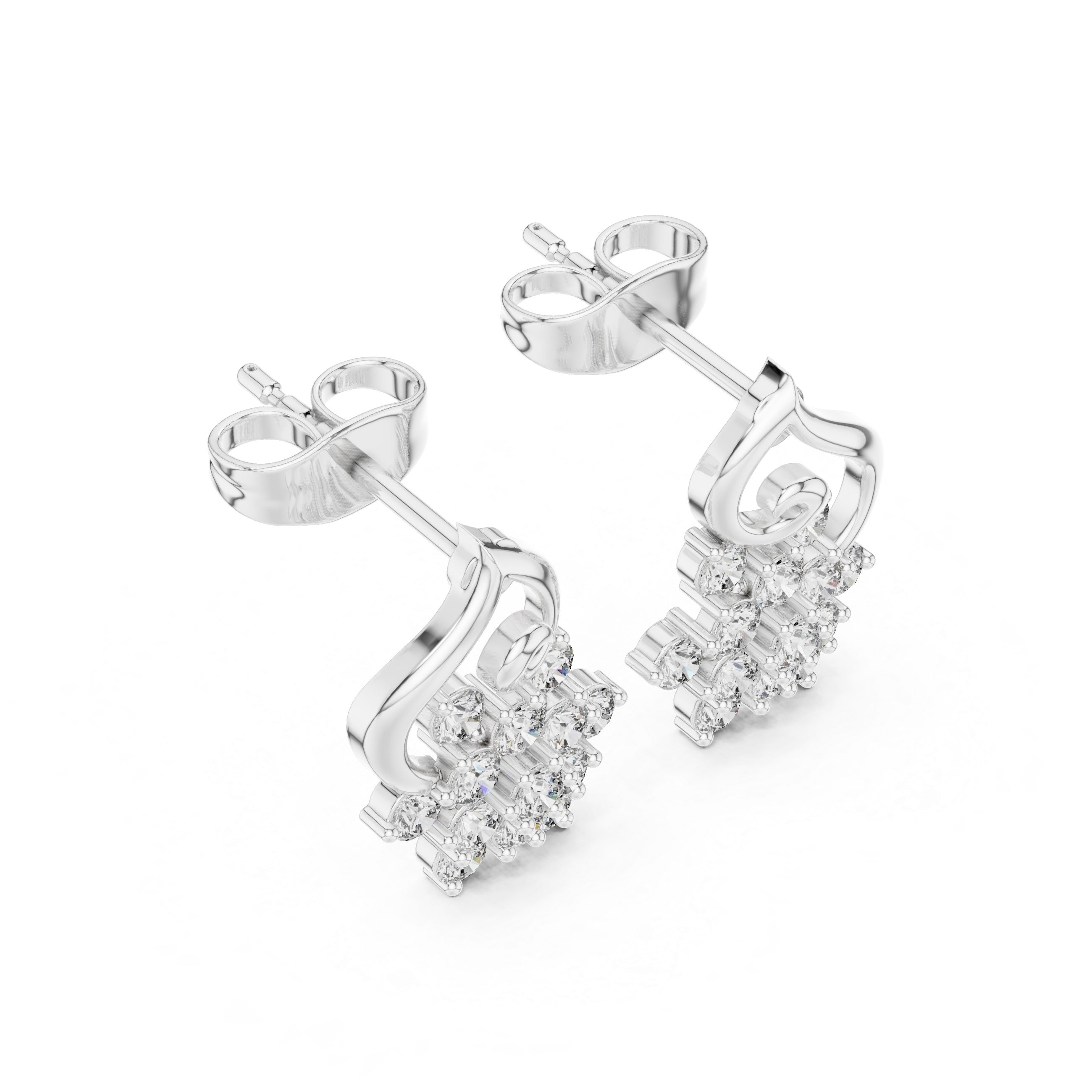 Swinging Pendant Diamond Stud Earrings in White Gold - VYKA Diamonds