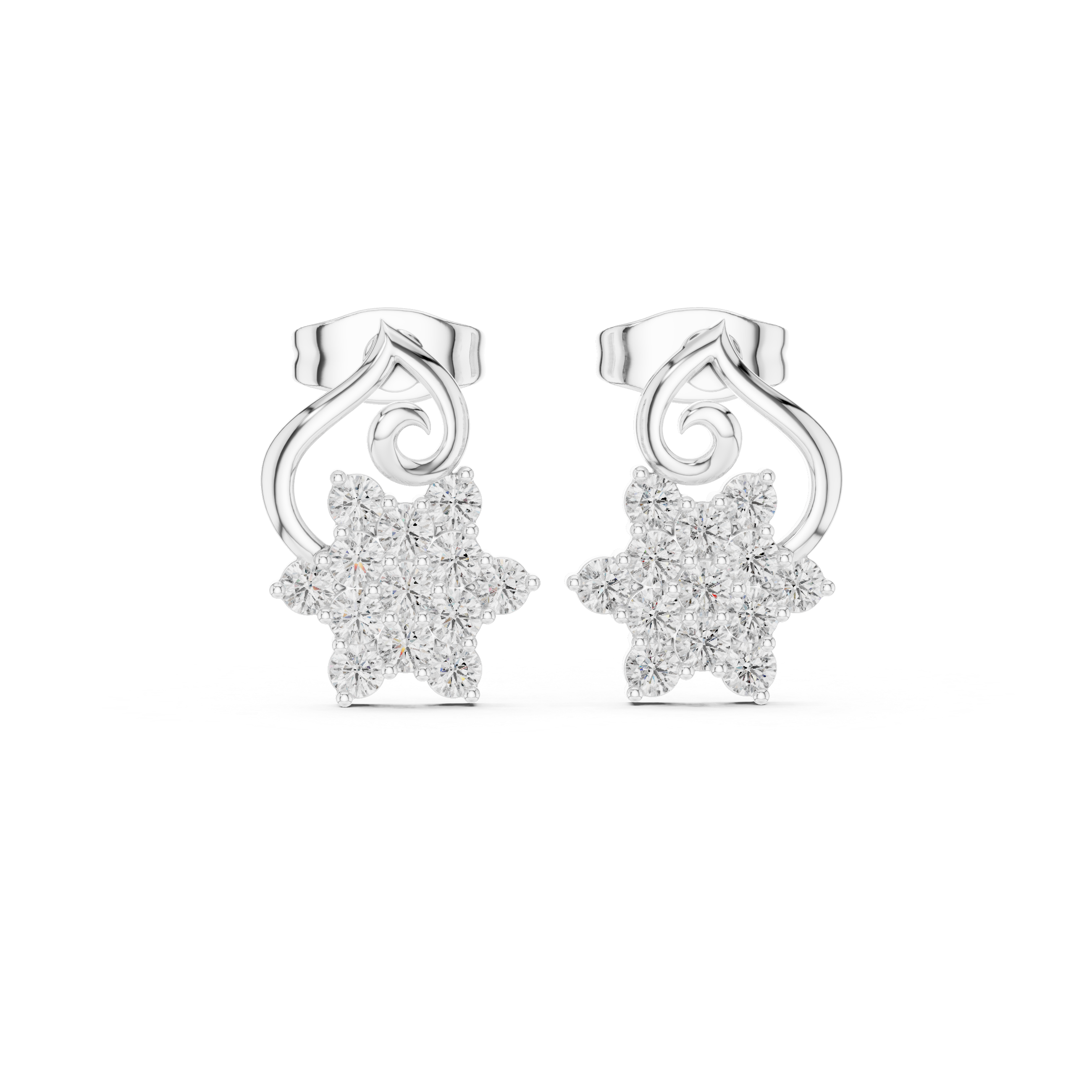 Swinging Pendant Diamond Stud Earrings in White Gold - VYKA Diamonds