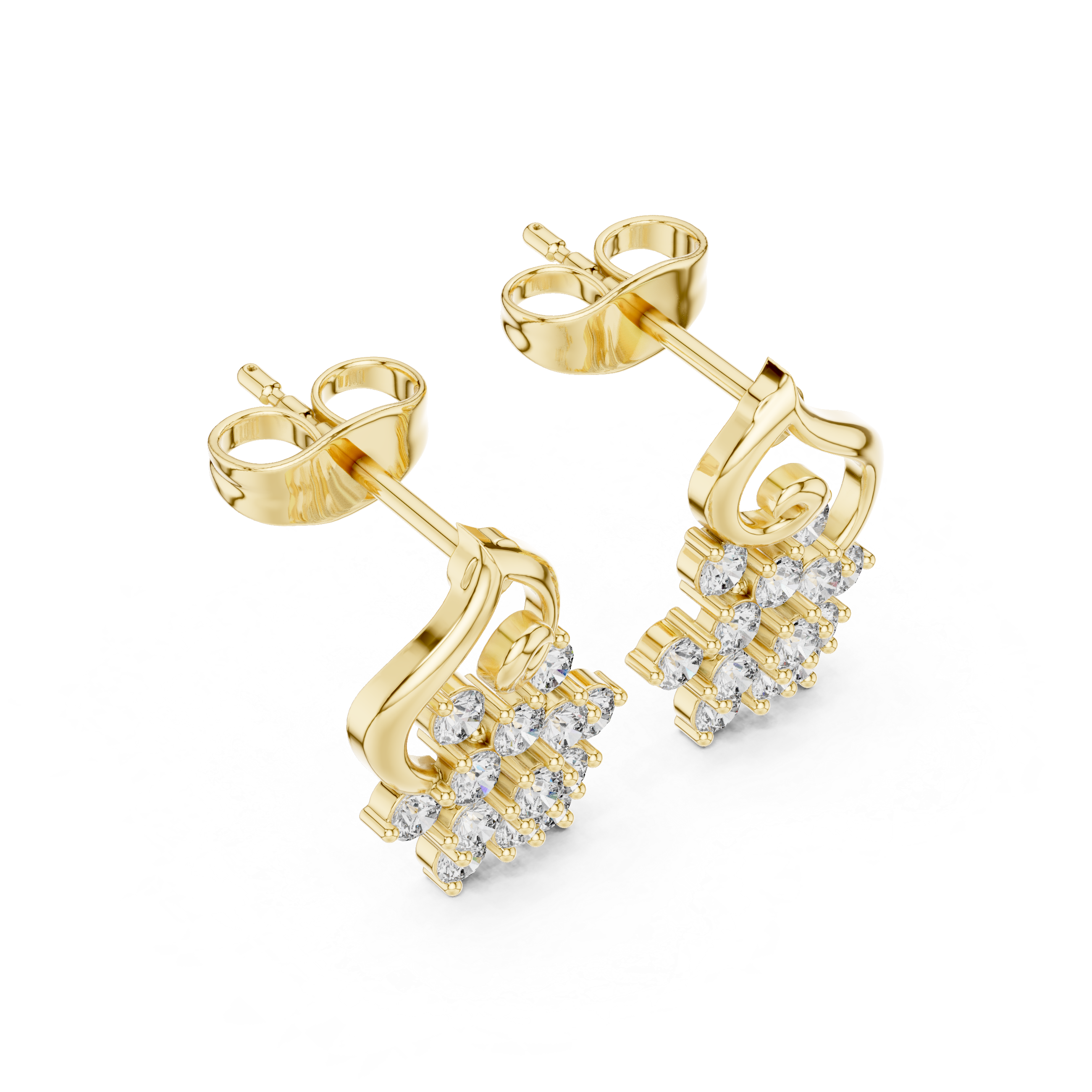 Swinging Pendant Diamond Stud Earrings in Yellow Gold - VYKA Diamonds