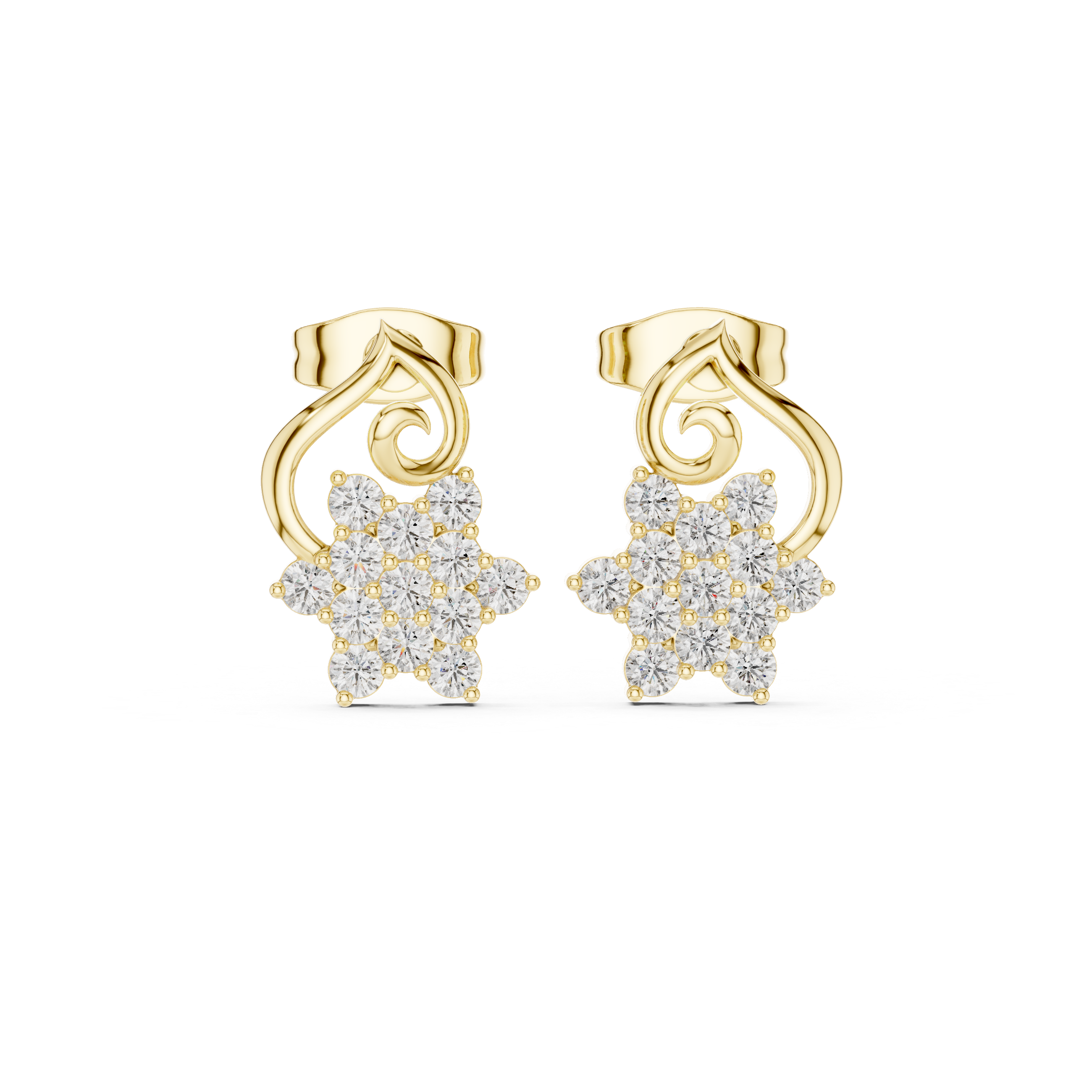 Swinging Pendant Diamond Stud Earrings in Yellow Gold - VYKA Diamonds