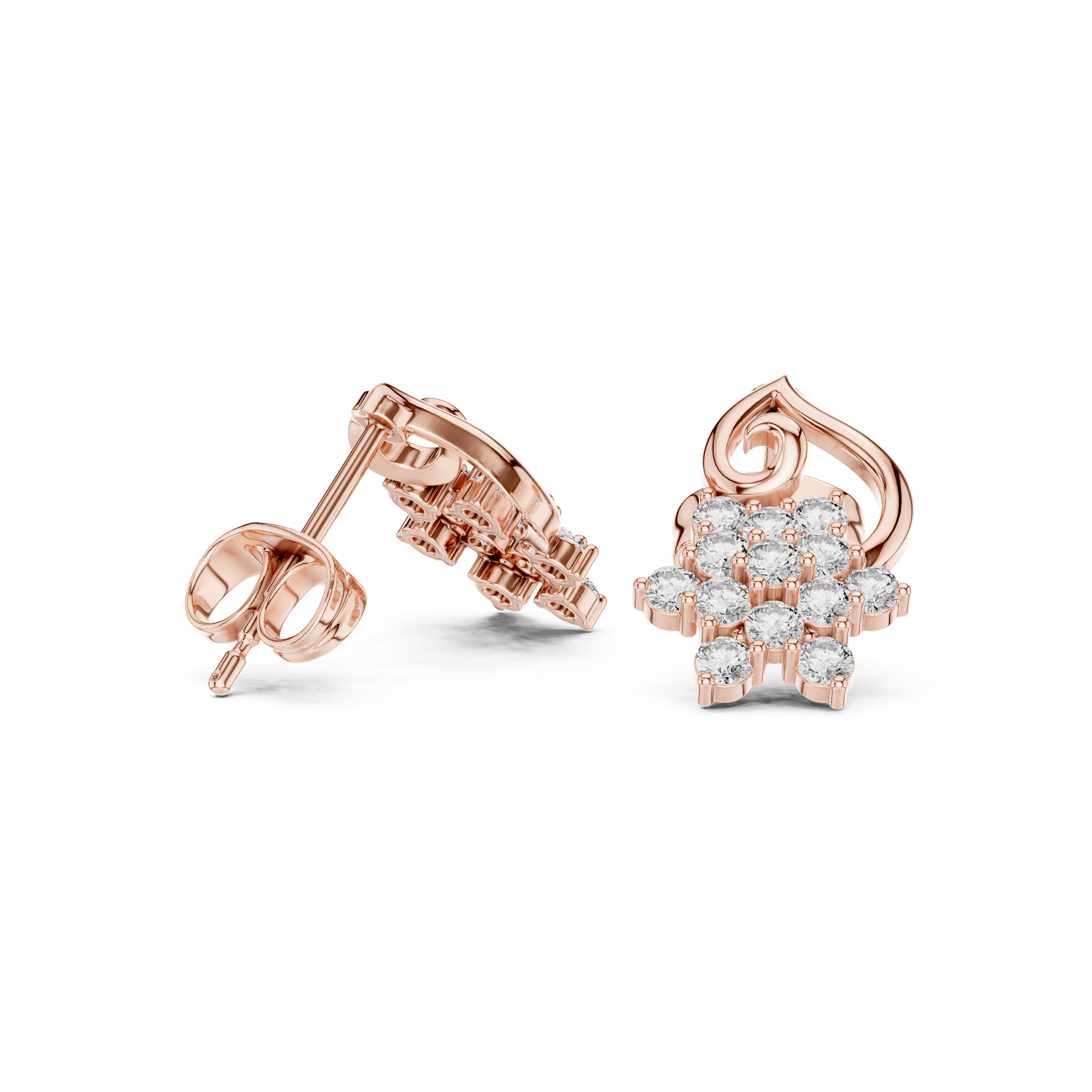 Swinging Pendant Diamond Stud Earrings in Rose Gold - VYKA Diamonds