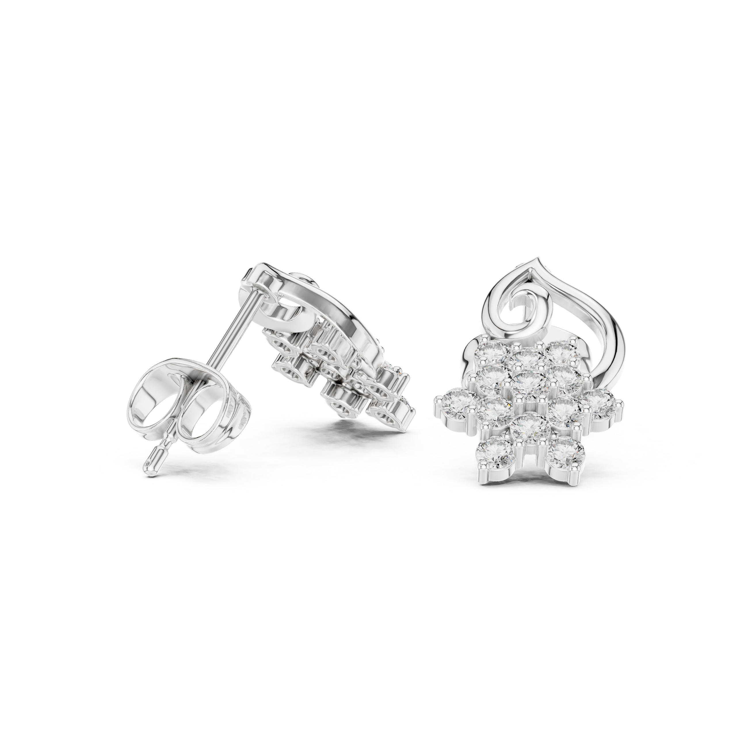 Swinging Pendant Diamond Stud Earrings in White Gold - VYKA Diamonds