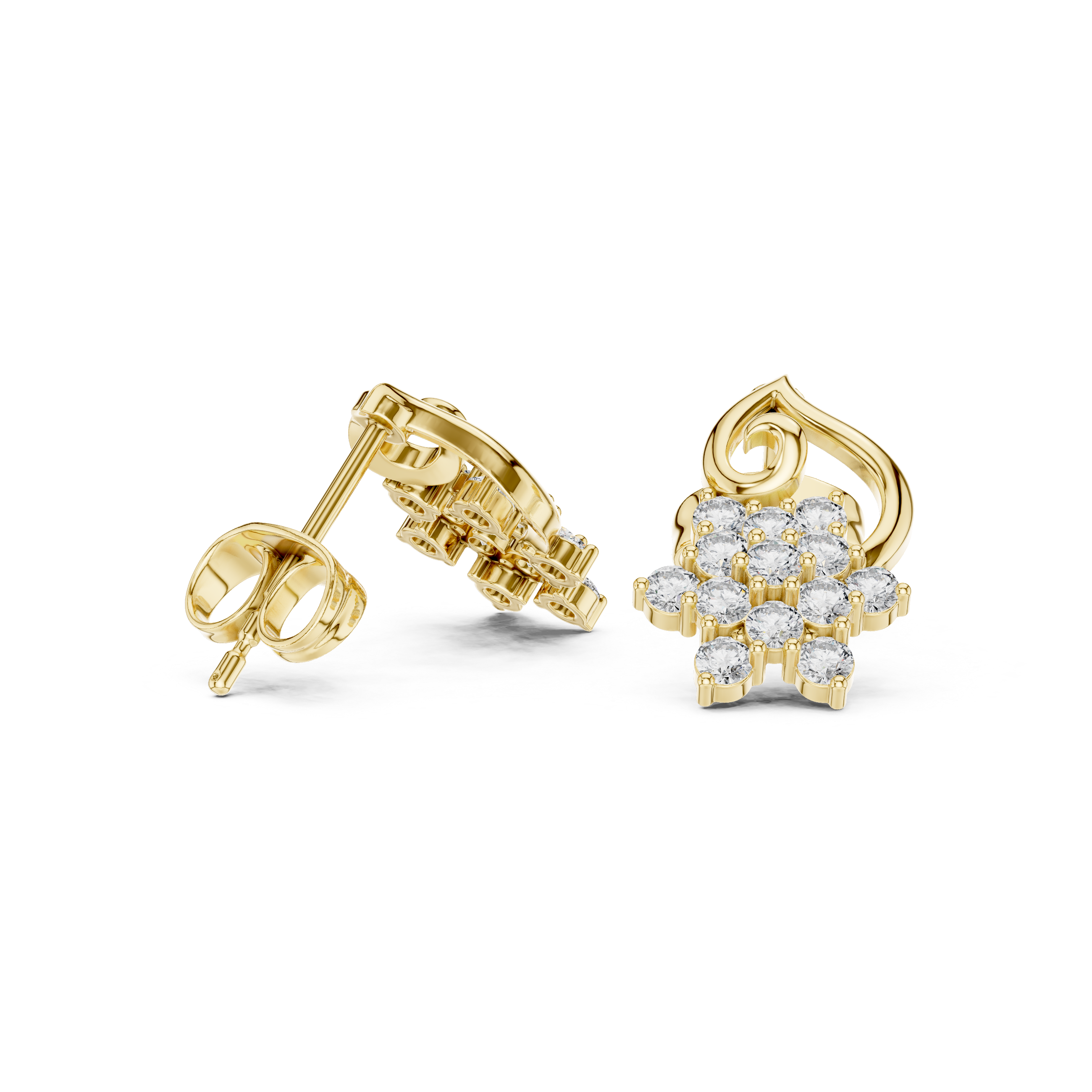 Swinging Pendant Diamond Stud Earrings in Yellow Gold - VYKA Diamonds
