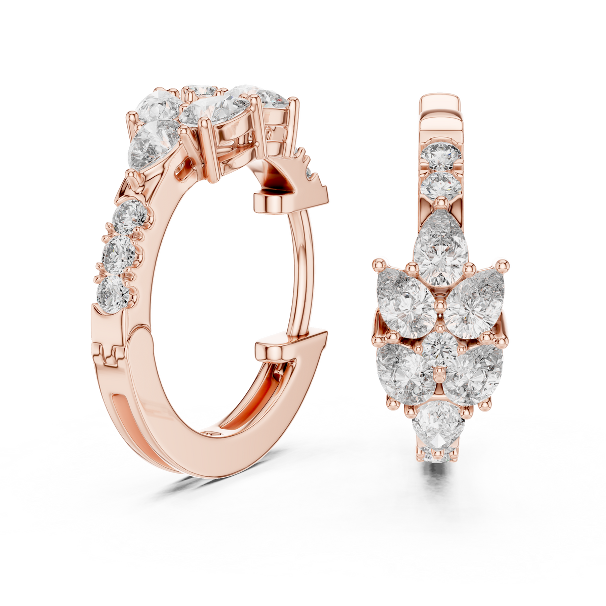 Marquise Cluster Diamond Huggie Earrings
