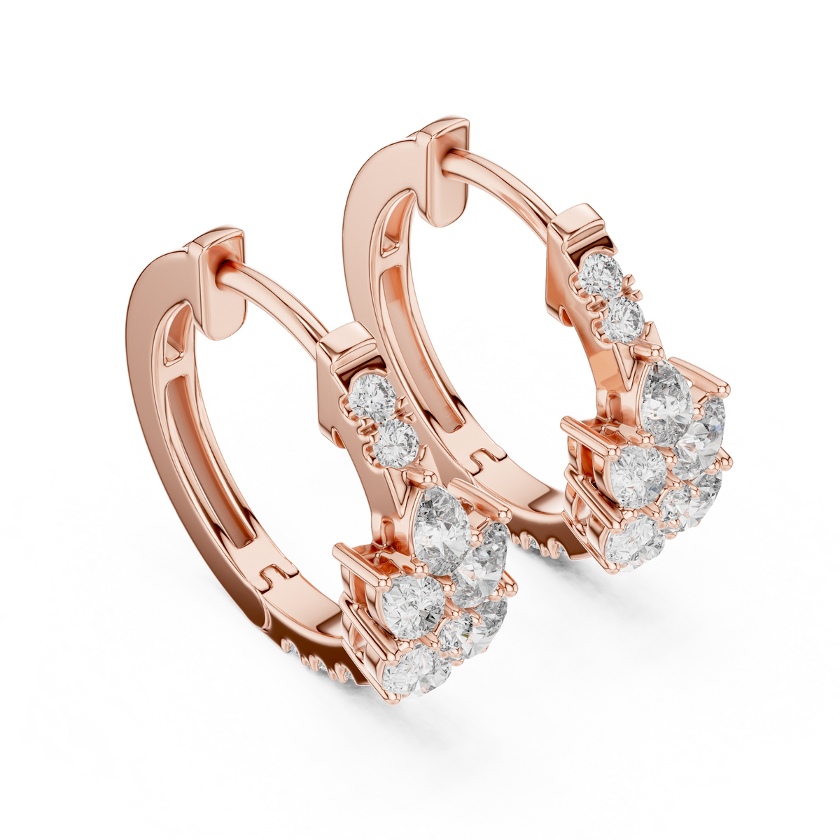 Marquise Cluster Diamond Huggie Earrings in Rose Gold - VYKA Diamonds