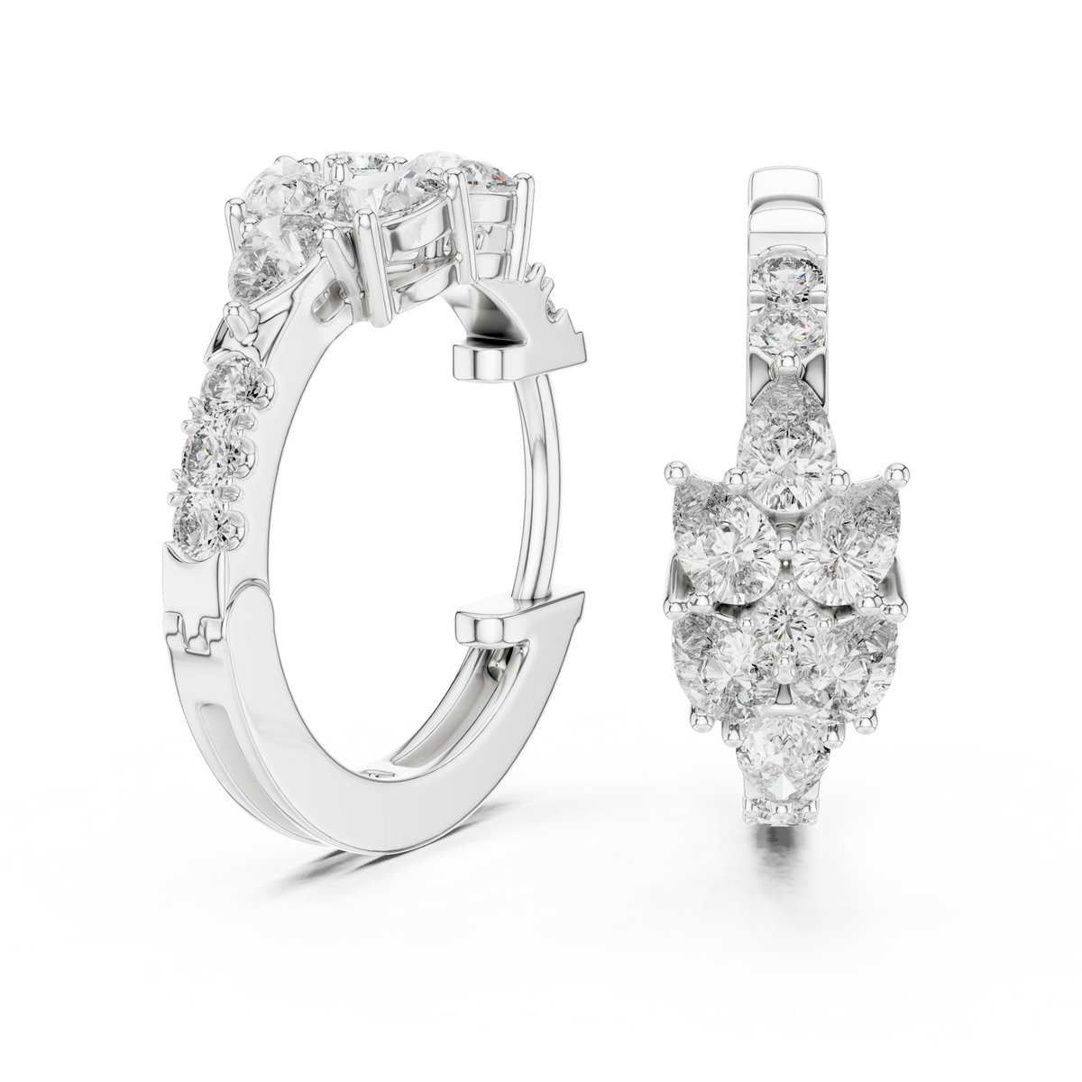 Marquise Cluster Diamond Huggie Earrings