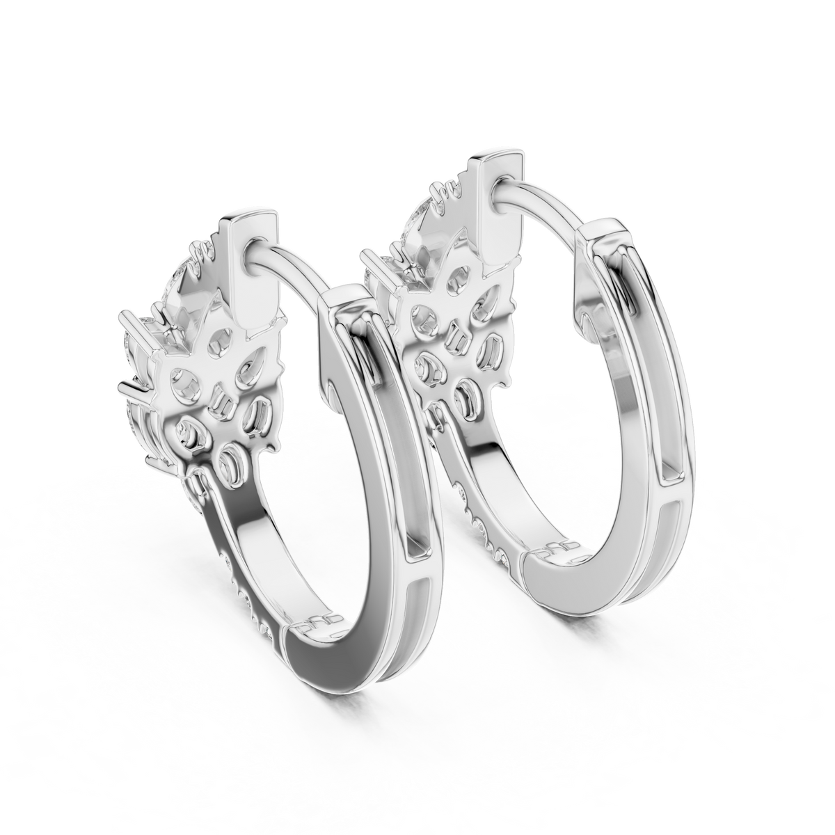 Marquise Cluster Diamond Huggie Earrings