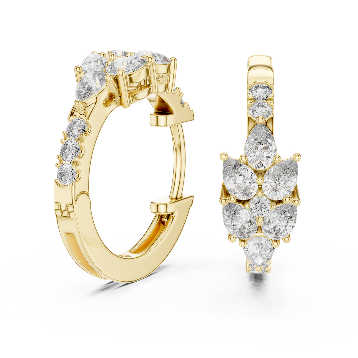Marquise Cluster Diamond Huggie Earrings