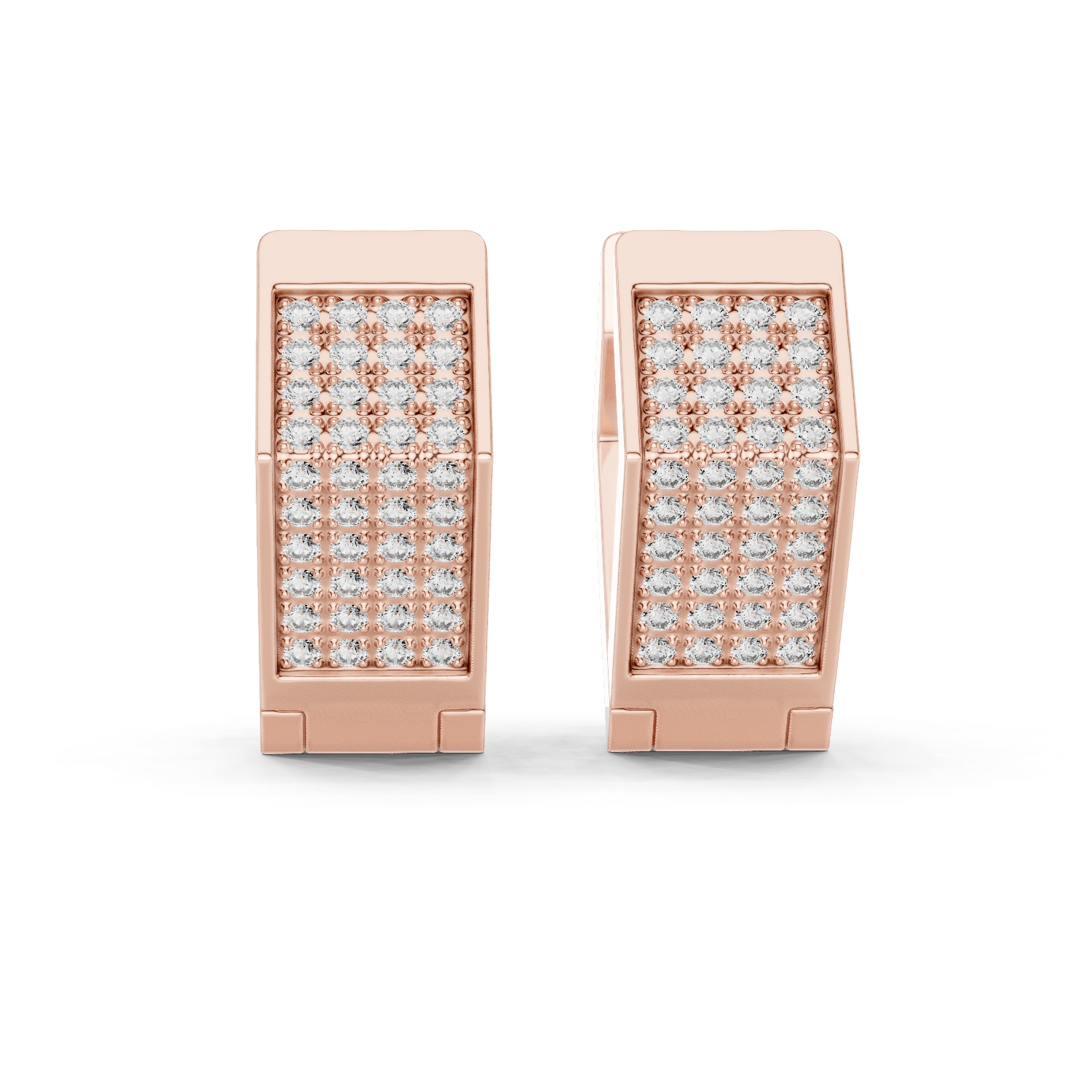 Rectangular Pave Diamond Huggie Earrings in Rose Gold - VYKA Diamonds