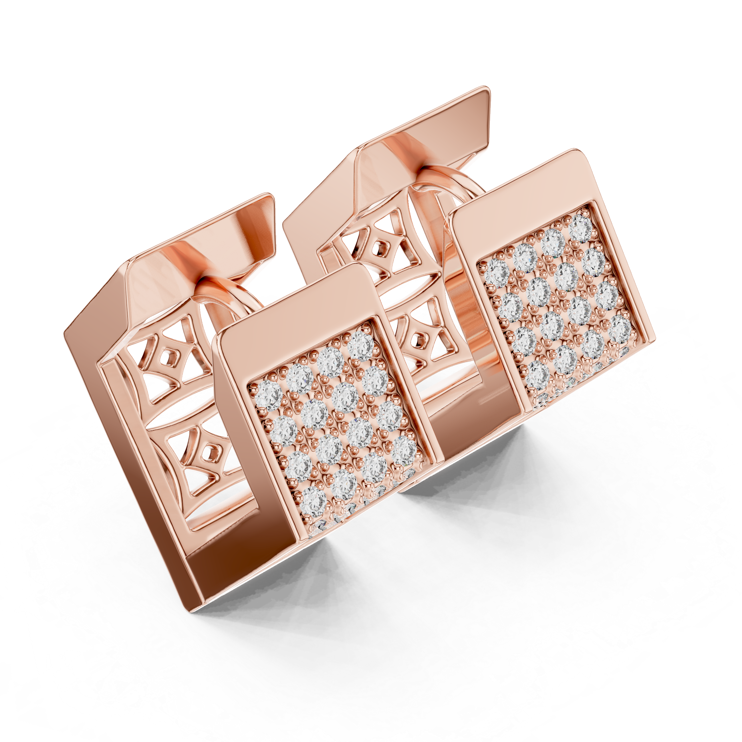 Rectangular Pave Diamond Huggie Earrings in Rose Gold - VYKA Diamonds