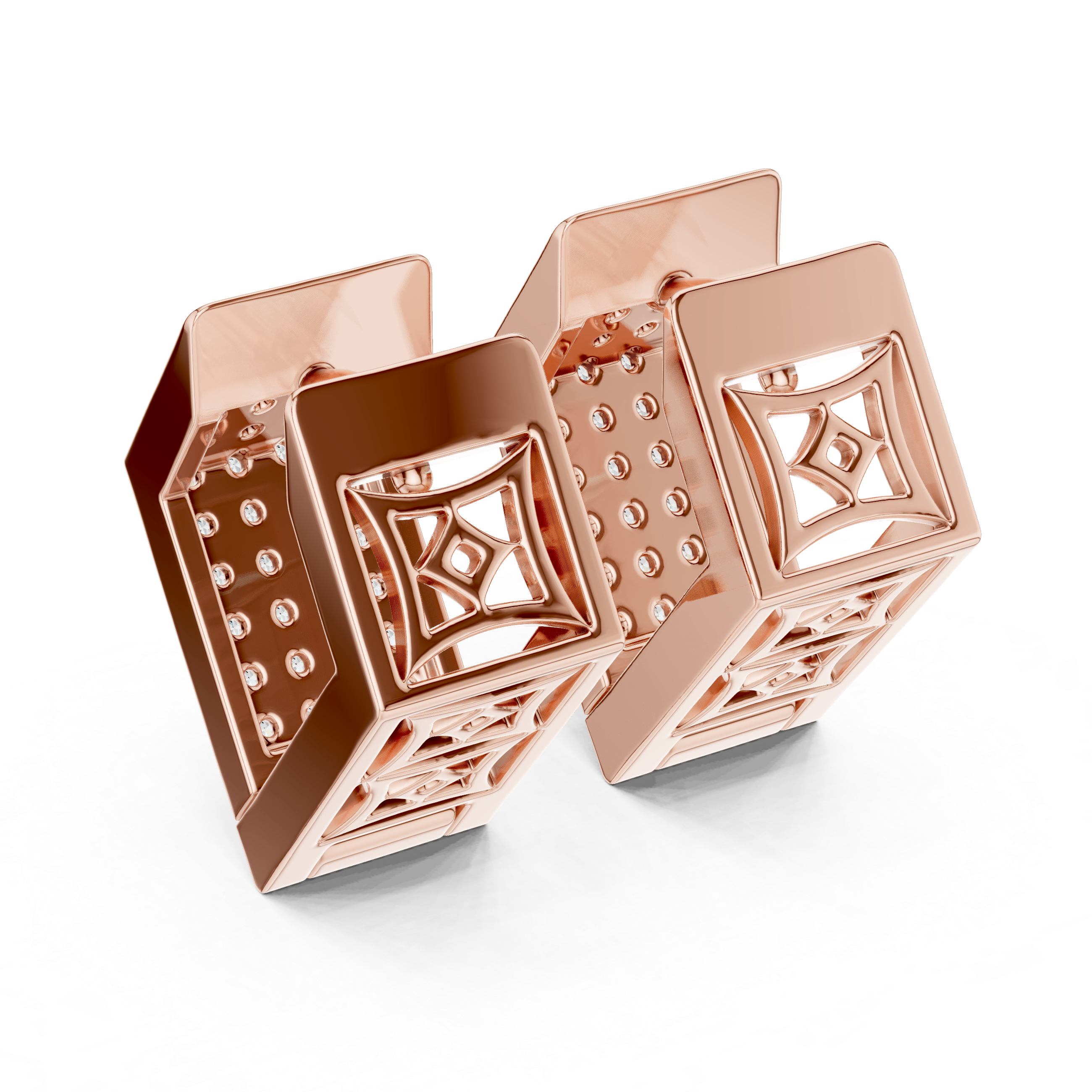 Rectangular Pave Diamond Huggie Earrings in Rose Gold - VYKA Diamonds