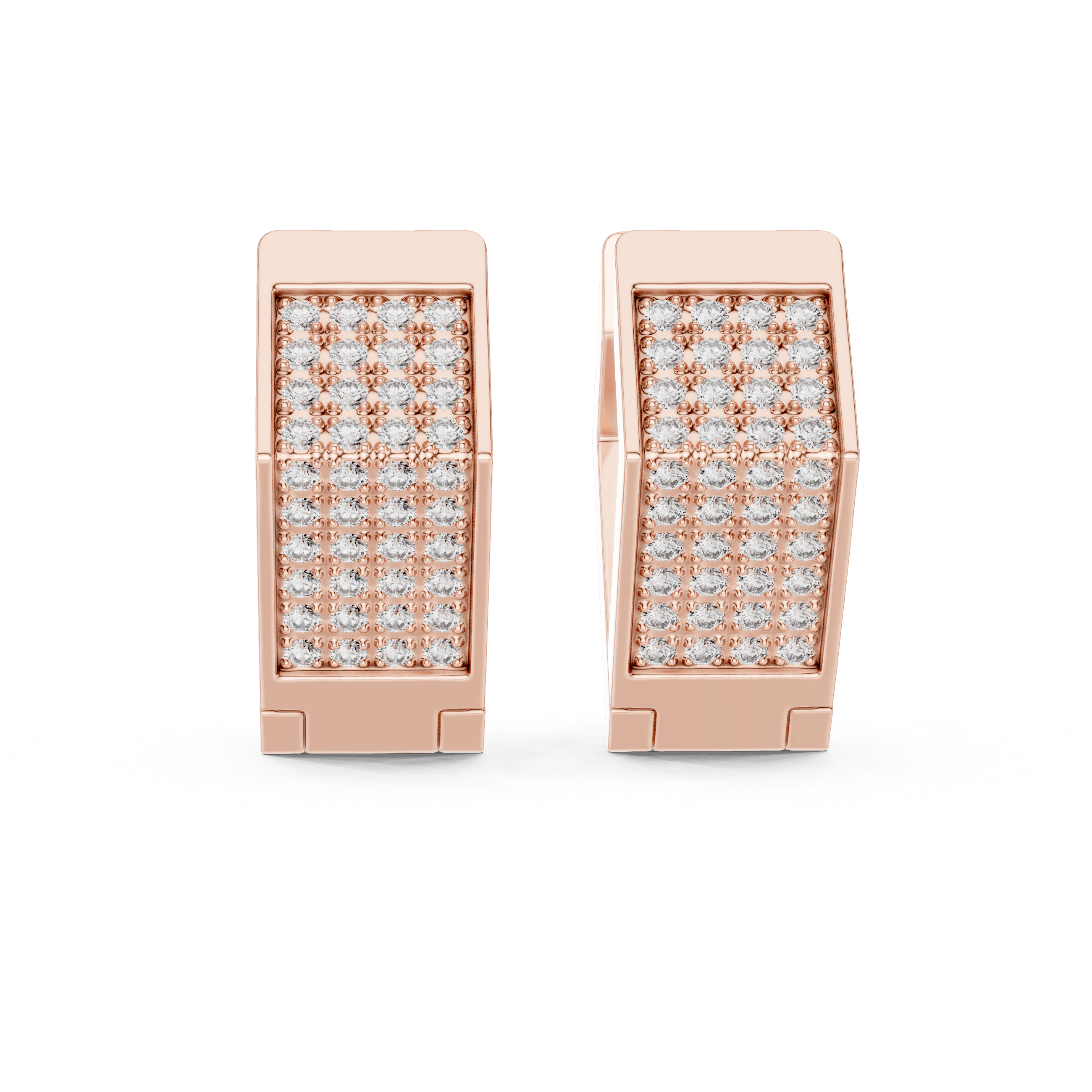 Rectangular Pave Diamond Huggie Earrings in Rose Gold - VYKA Diamonds