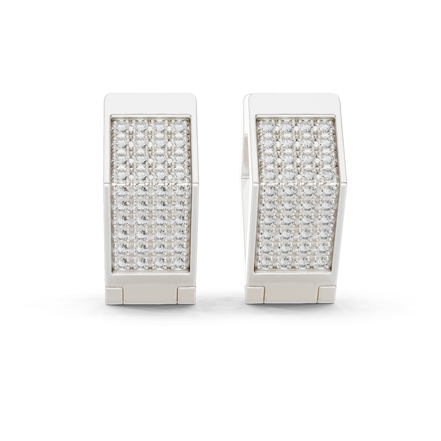 Rectangular Pave Diamond Huggie Earrings in White Gold - VYKA Diamonds