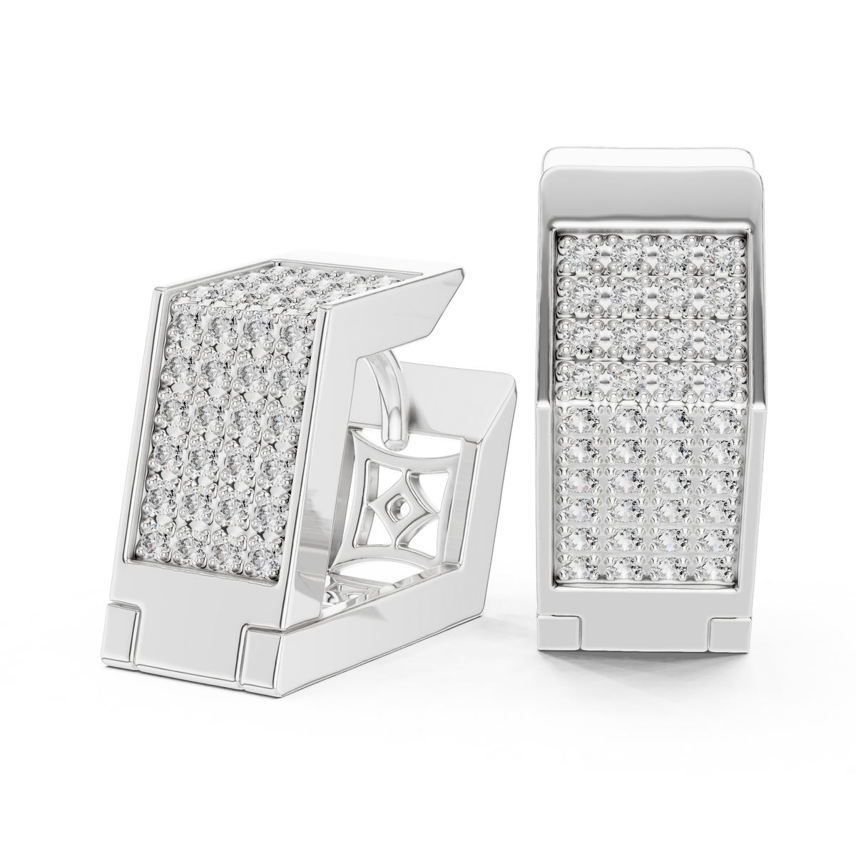 Rectangular Pave Diamond Huggie Earrings