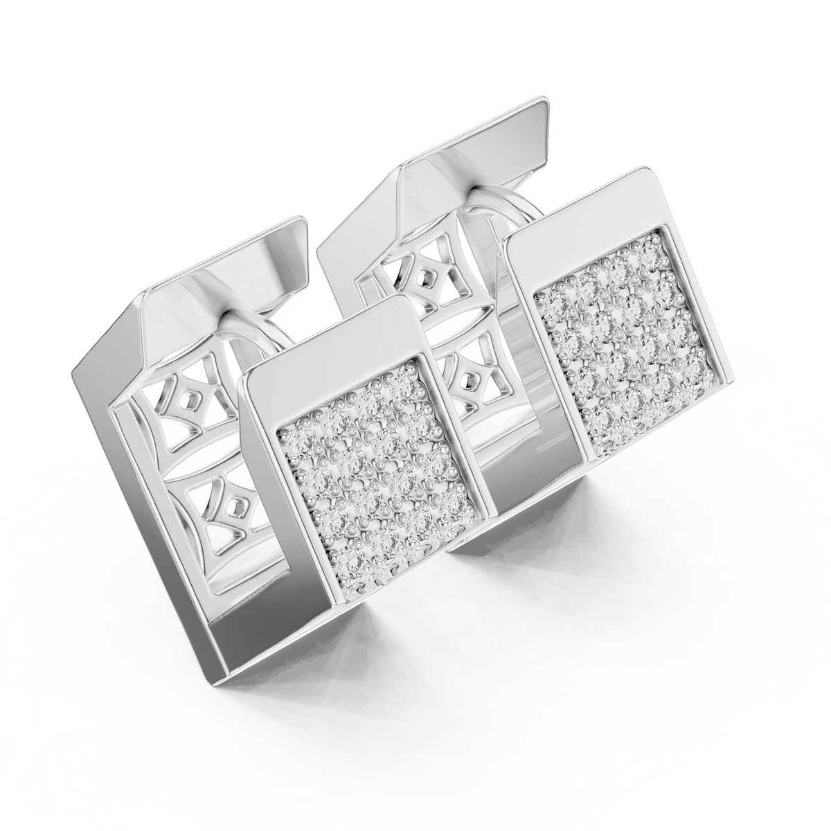 Rectangular Pave Diamond Huggie Earrings