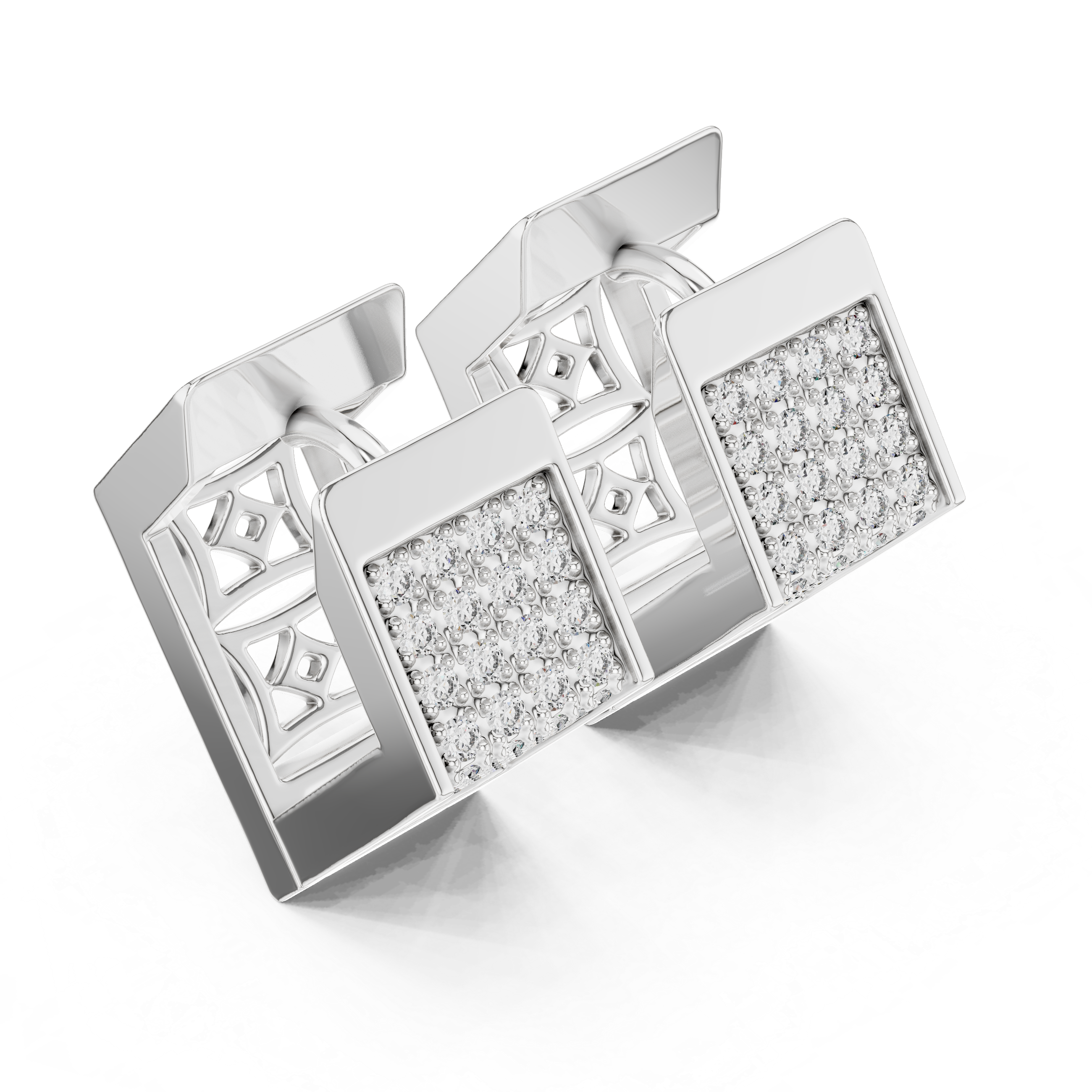 Rectangular Pave Diamond Huggie Earrings in White Gold - VYKA Diamonds