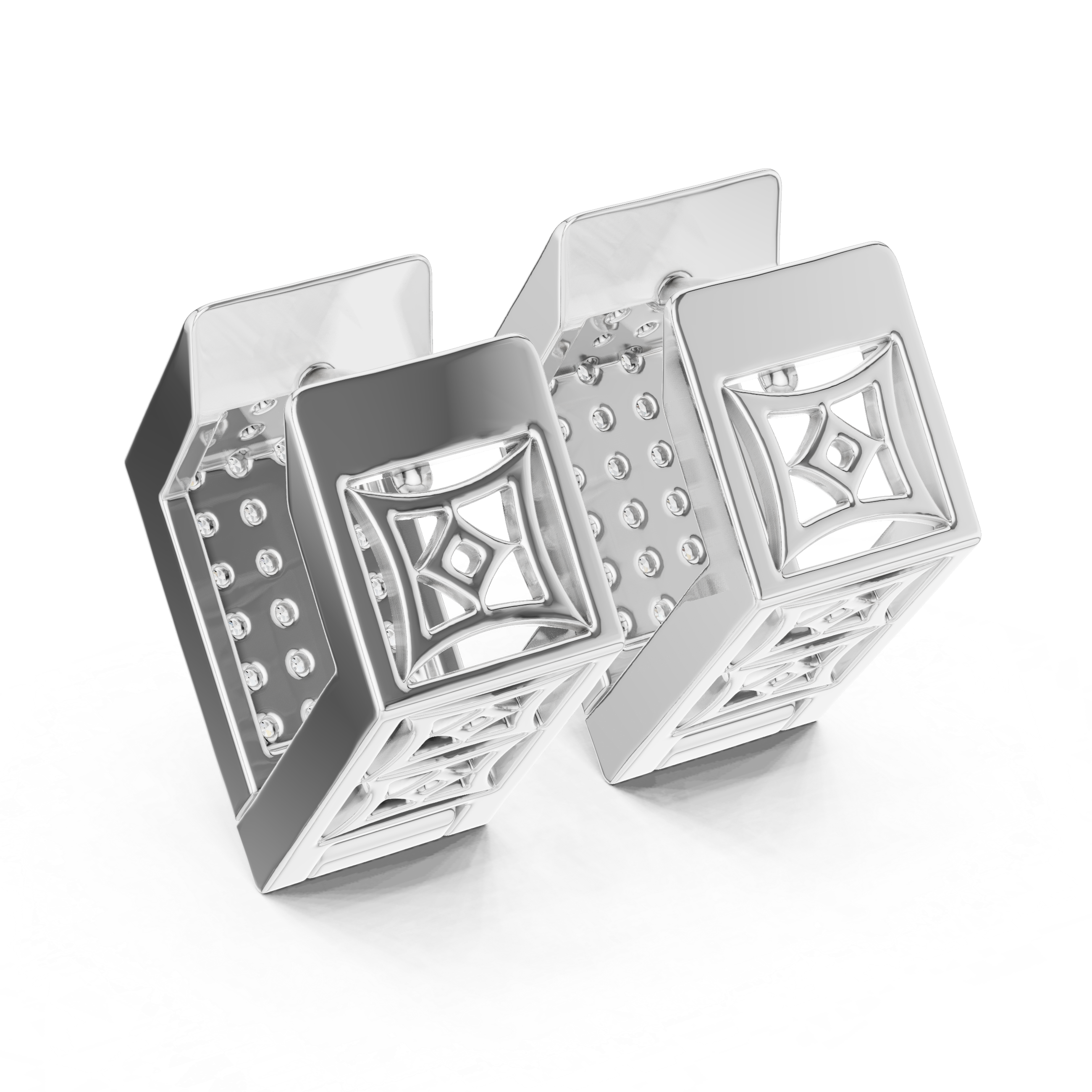 Rectangular Pave Diamond Huggie Earrings in White Gold - VYKA Diamonds
