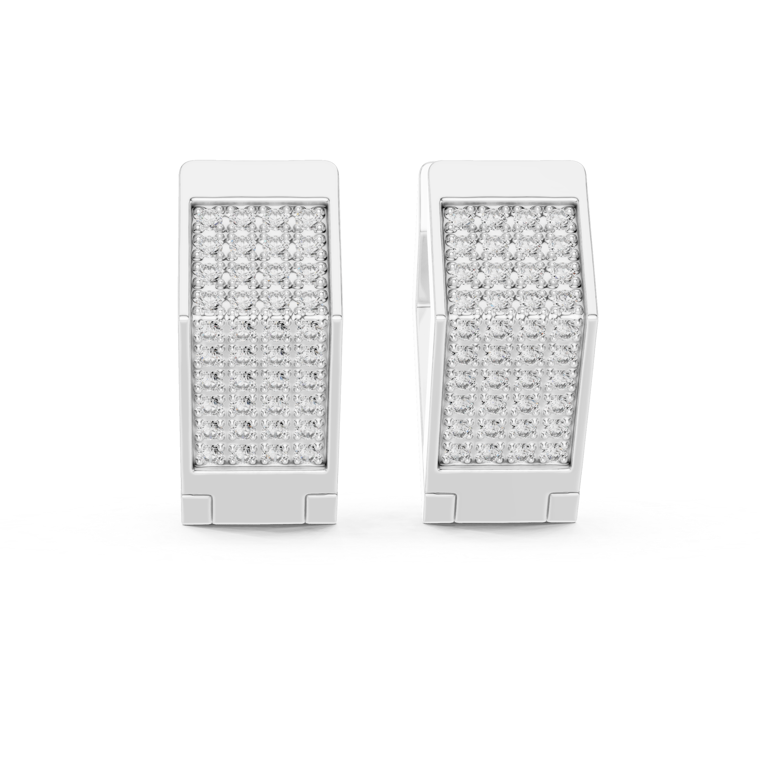 Rectangular Pave Diamond Huggie Earrings in White Gold - VYKA Diamonds