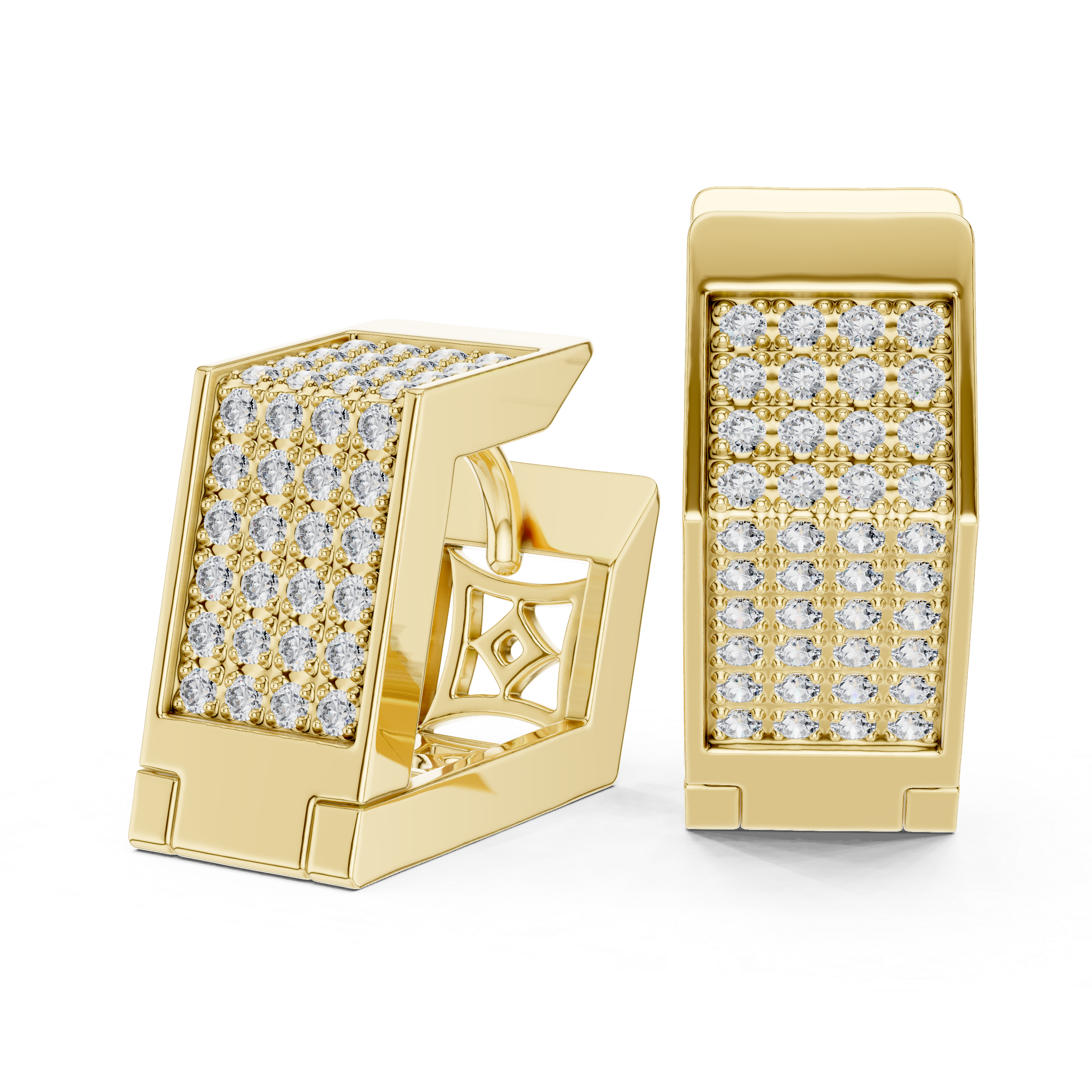 Rectangular Pave Diamond Huggie Earrings in Yellow Gold - VYKA Diamonds