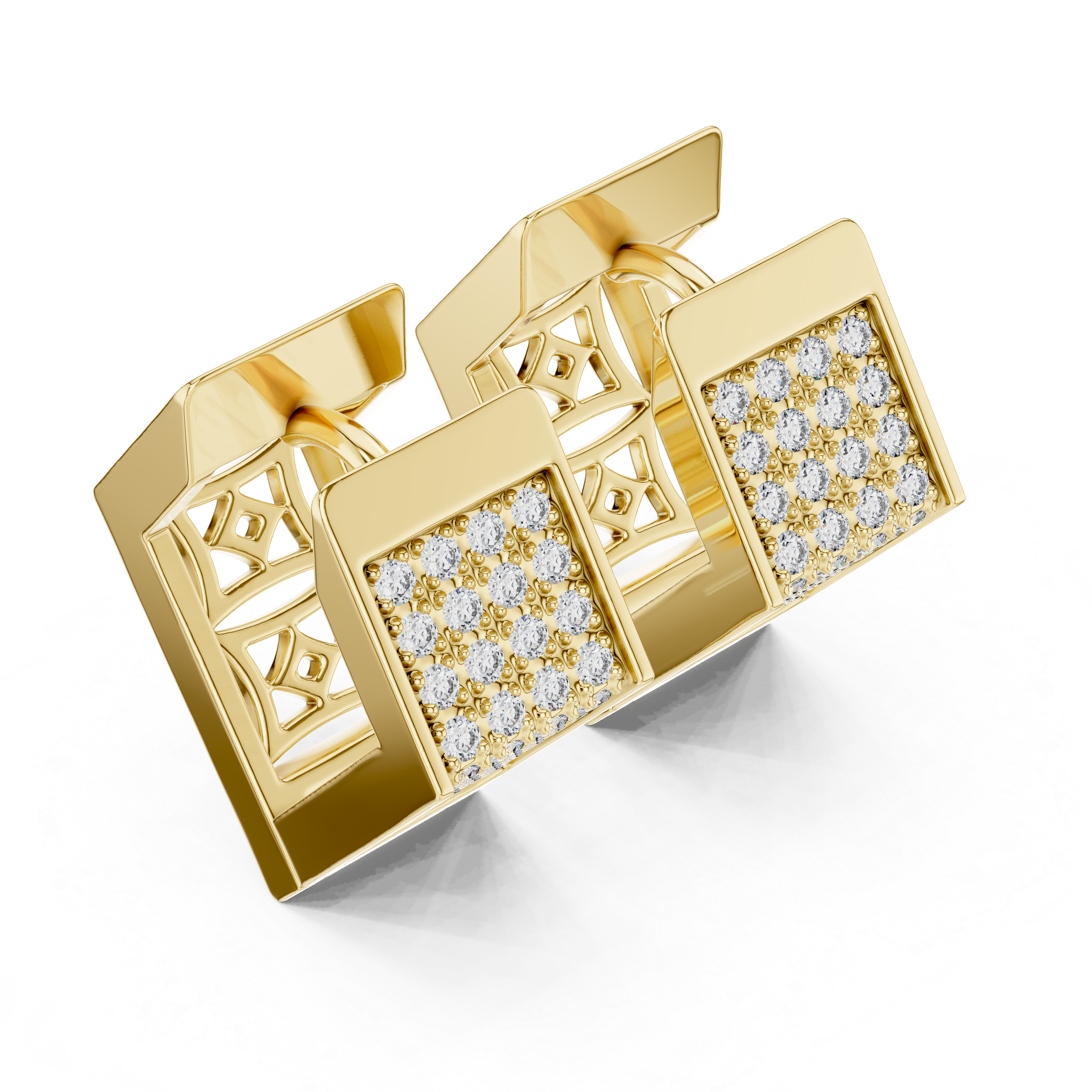Rectangular Pave Diamond Huggie Earrings in Yellow Gold - VYKA Diamonds