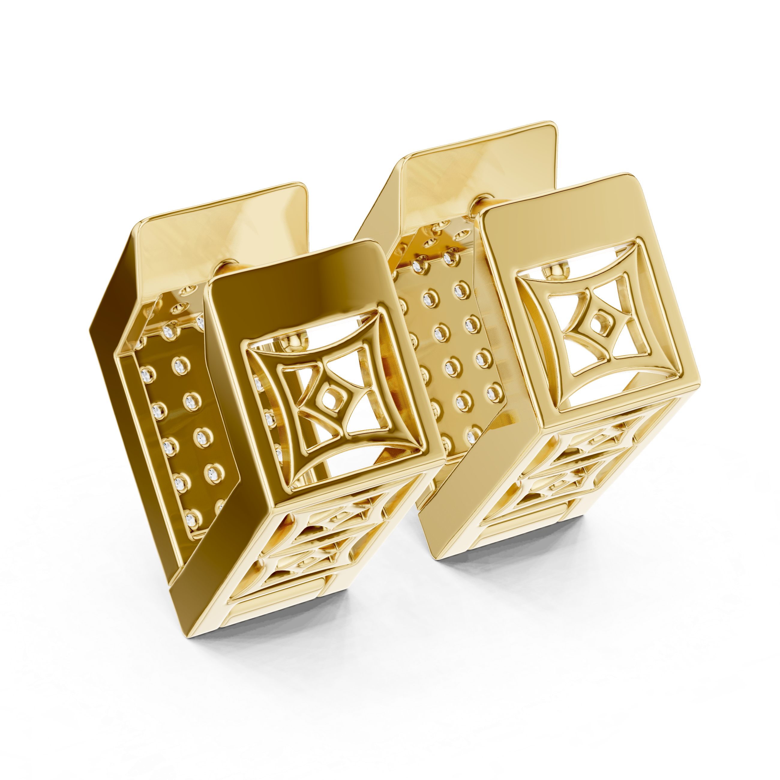 Rectangular Pave Diamond Huggie Earrings in Yellow Gold - VYKA Diamonds