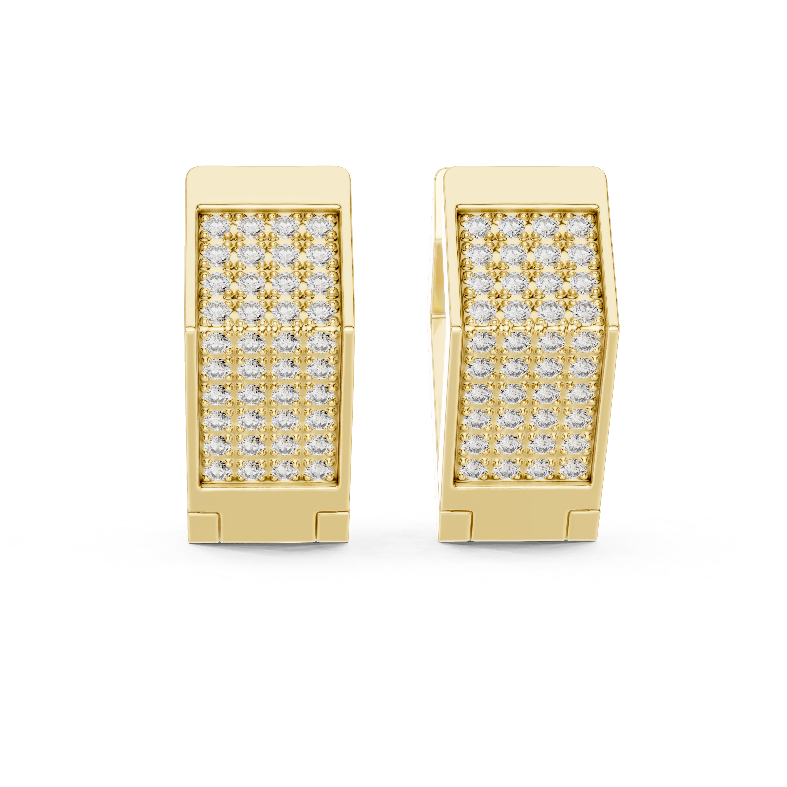 Rectangular Pave Diamond Huggie Earrings in Yellow Gold - VYKA Diamonds