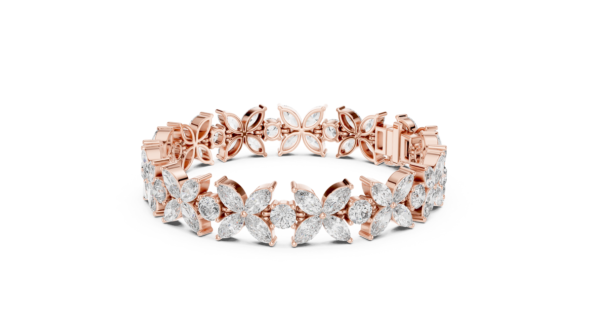 سوار تنس بزهور من ألماس الماركيز in Rose Gold - VYKA Diamonds