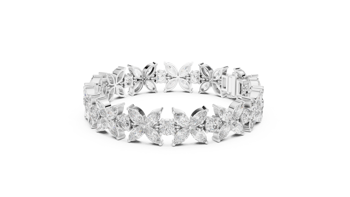سوار تنس بزهور من ألماس الماركيز in White Gold - VYKA Diamonds