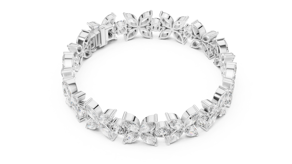 سوار تنس بزهور من ألماس الماركيز in White Gold - VYKA Diamonds
