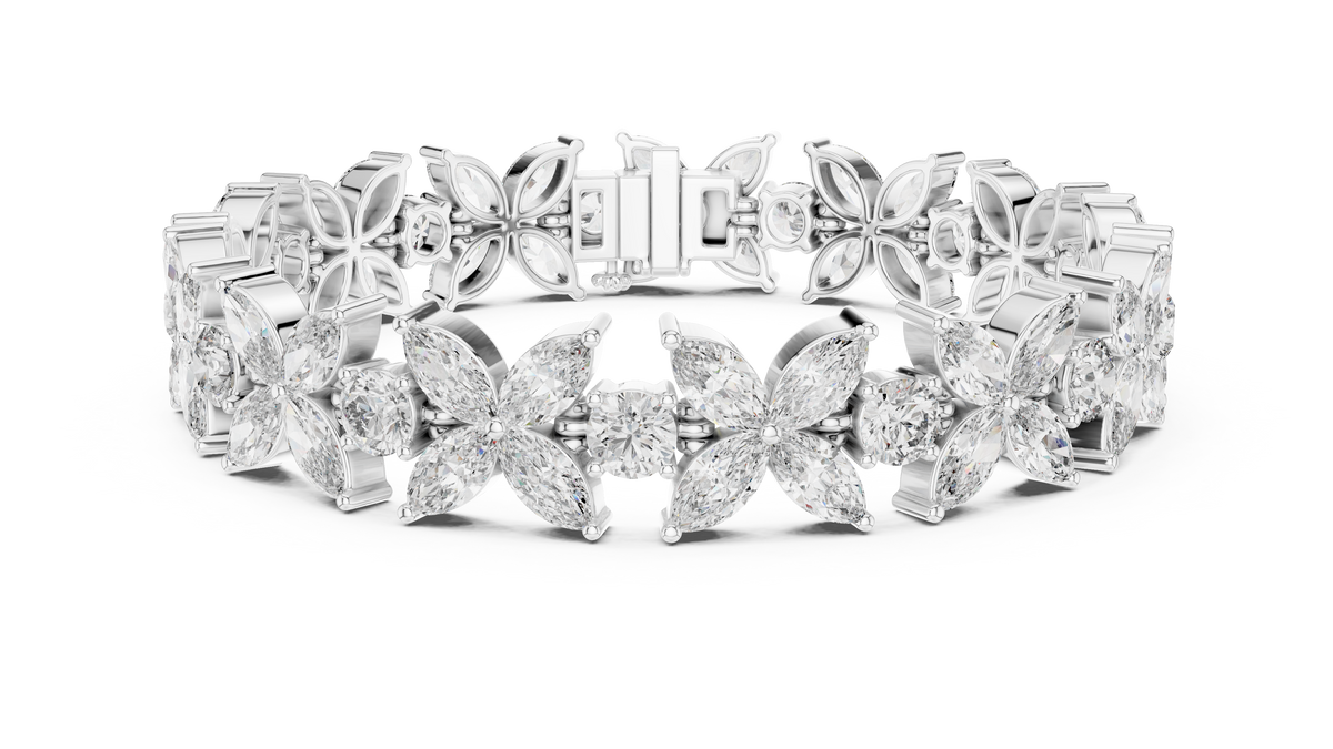 سوار تنس بزهور من ألماس الماركيز in White Gold - VYKA Diamonds