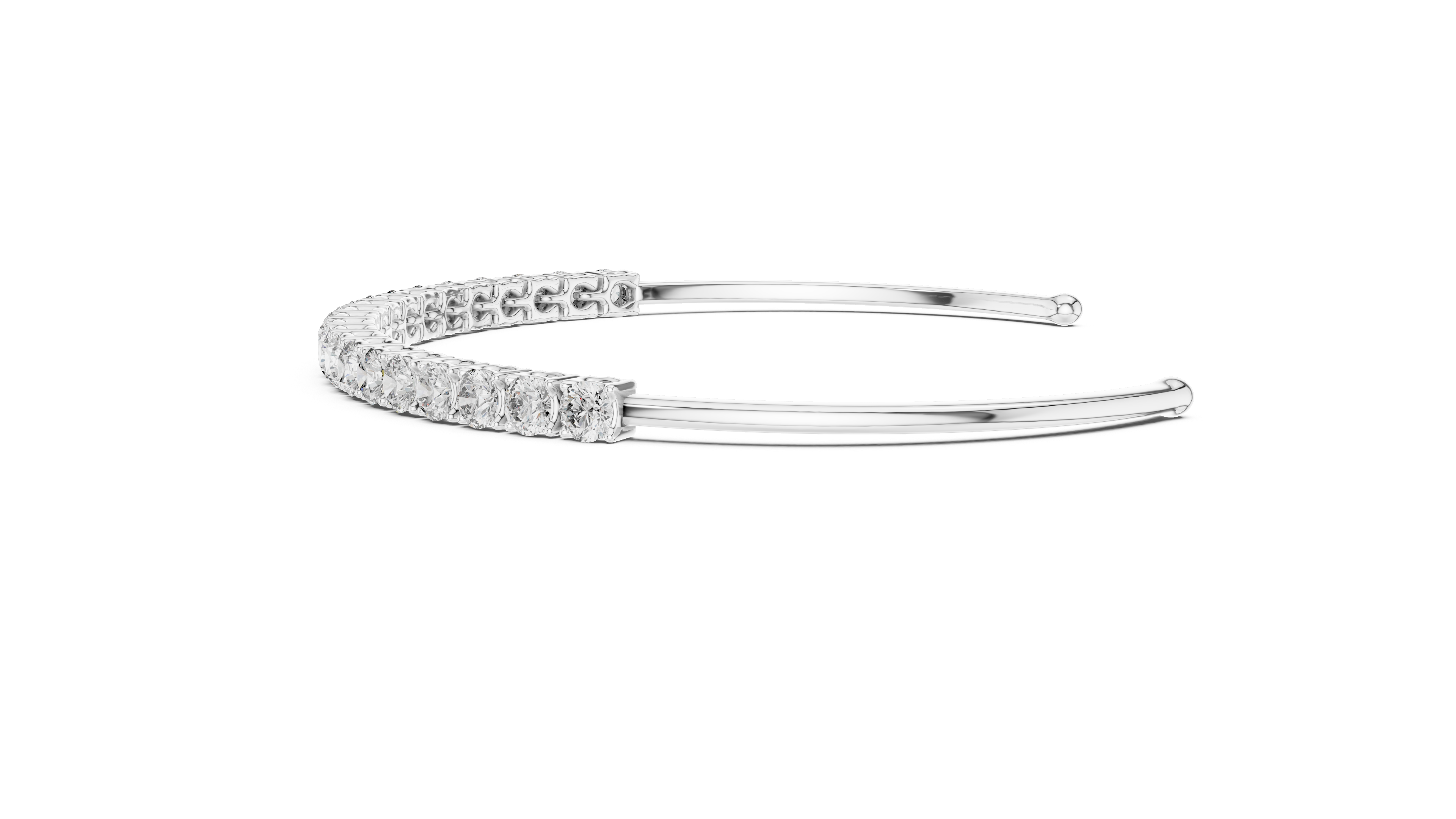 Diamond Prong Open Cuff Bangle in White Gold - VYKA Diamonds