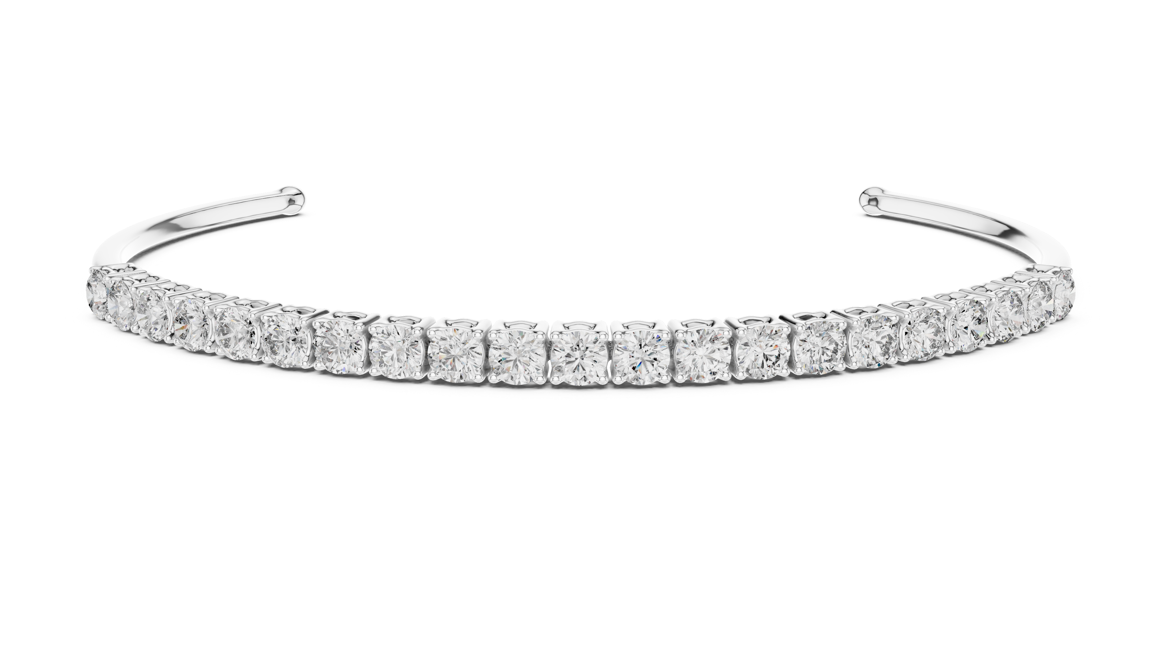 Diamond Prong Open Cuff Bangle in White Gold - VYKA Diamonds