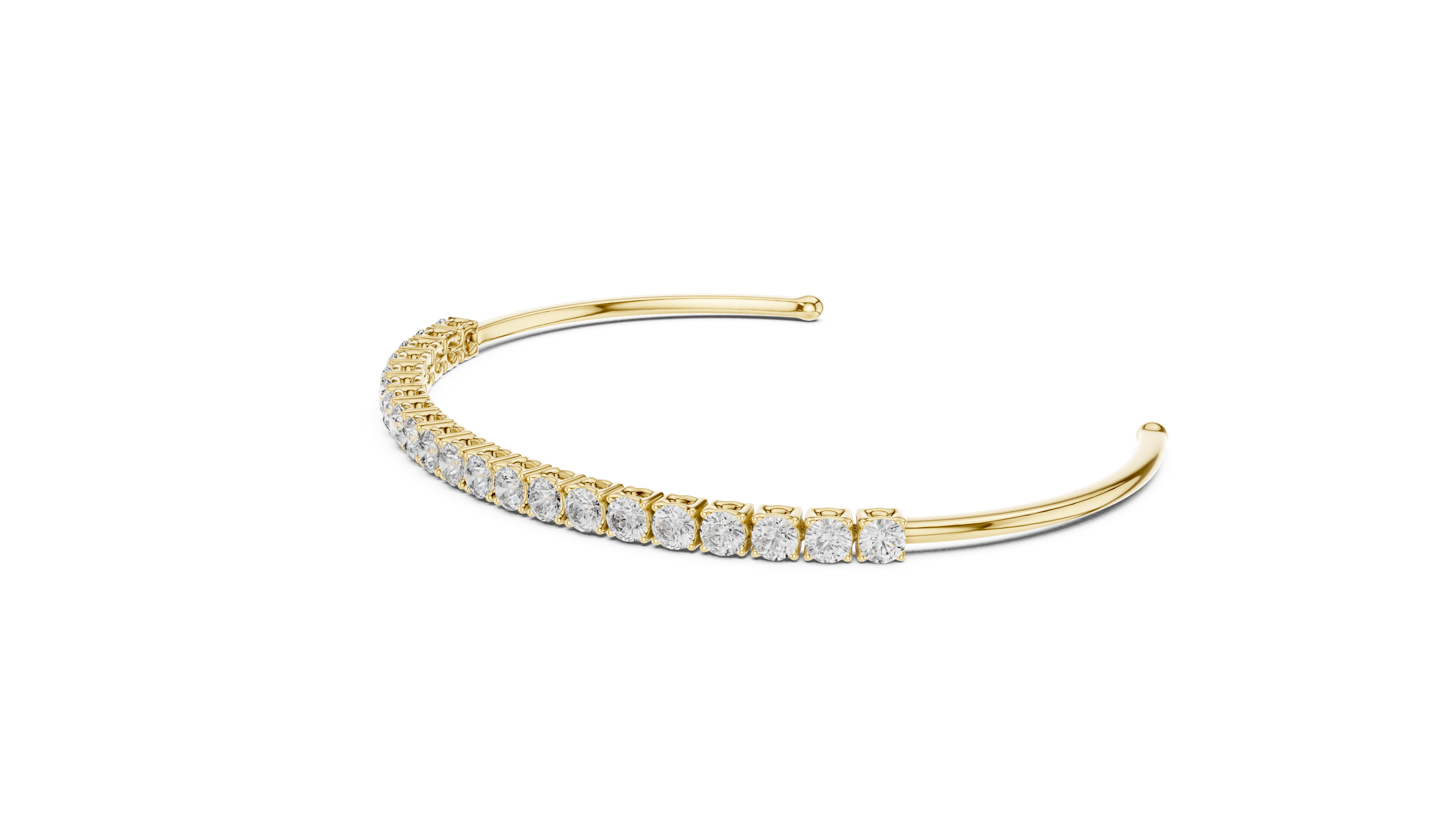 Diamond Prong Open Cuff Bangle in Yellow Gold - VYKA Diamonds