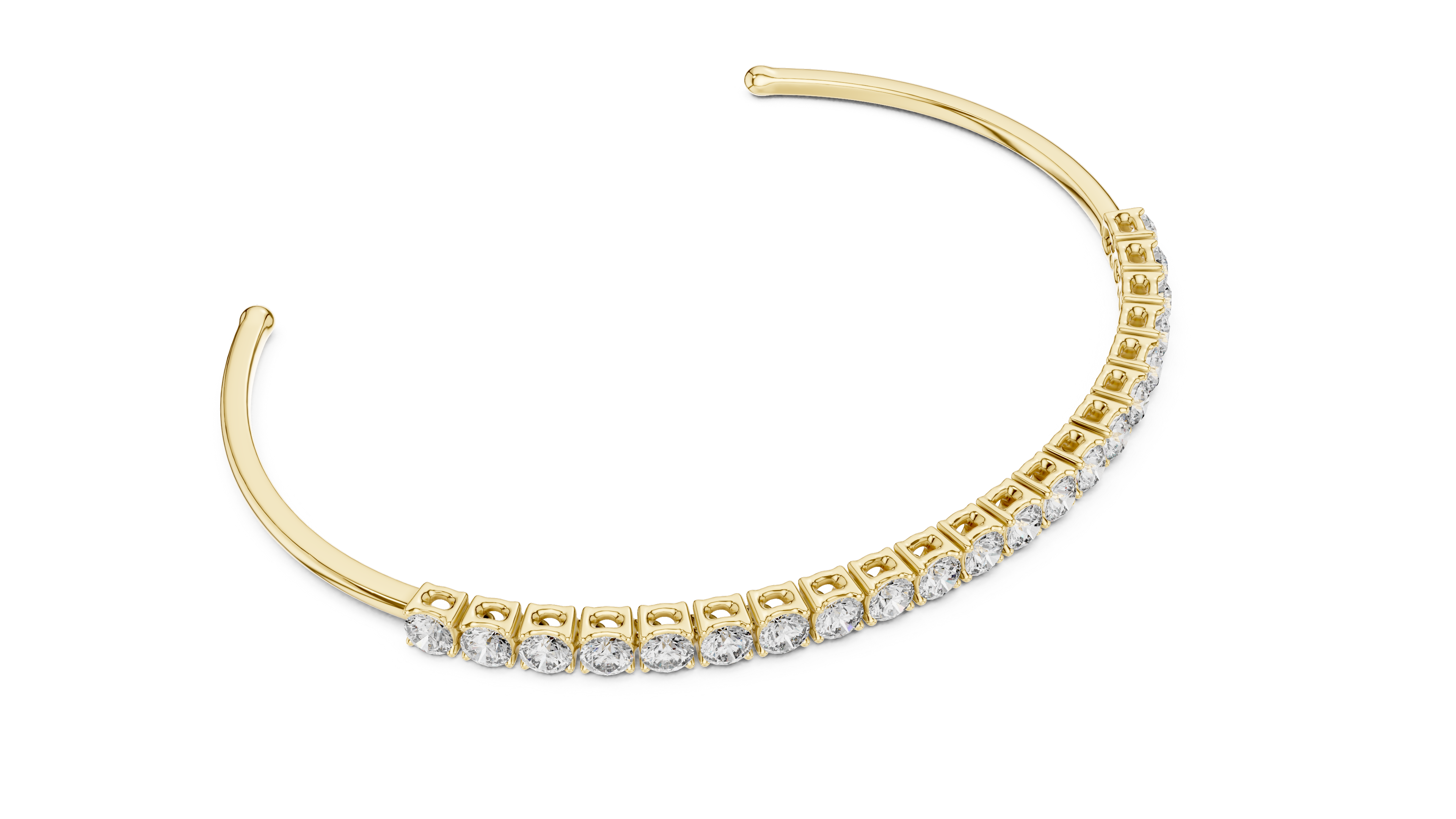 Diamond Prong Open Cuff Bangle in Yellow Gold - VYKA Diamonds