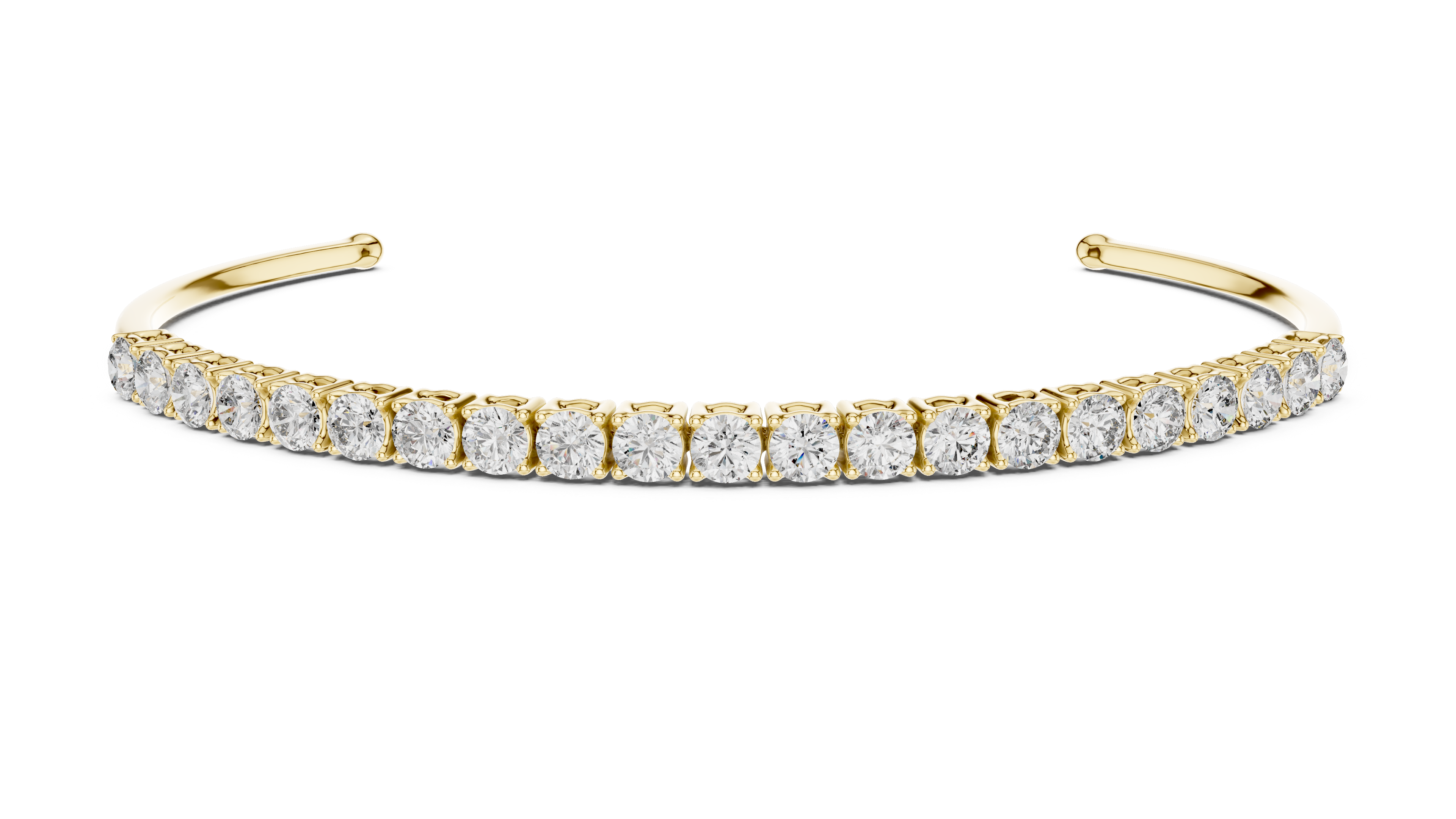 Diamond Prong Open Cuff Bangle in Yellow Gold - VYKA Diamonds
