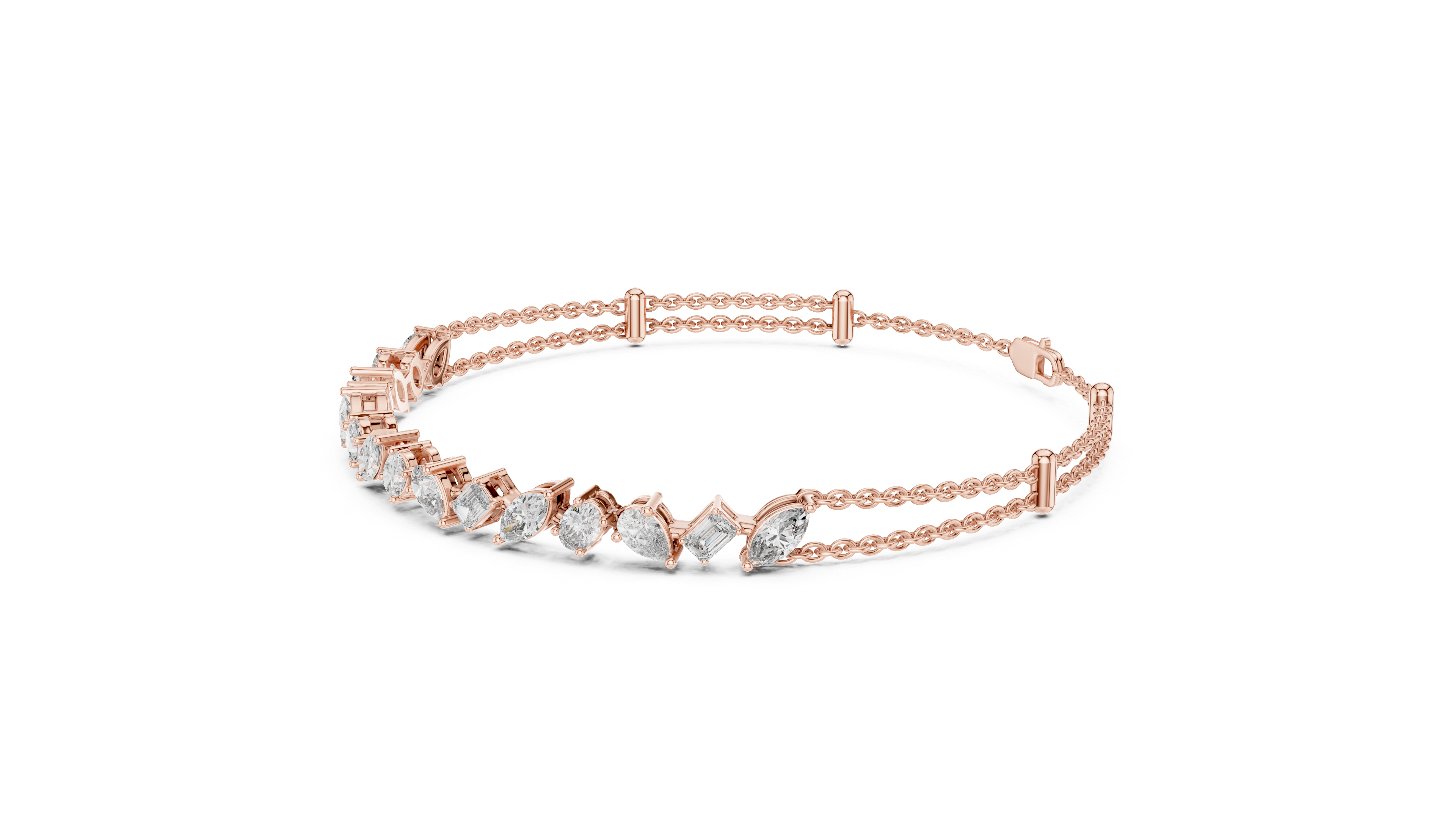 Mixed-Cut Double Chain Bracelet in Rose Gold - VYKA Diamonds