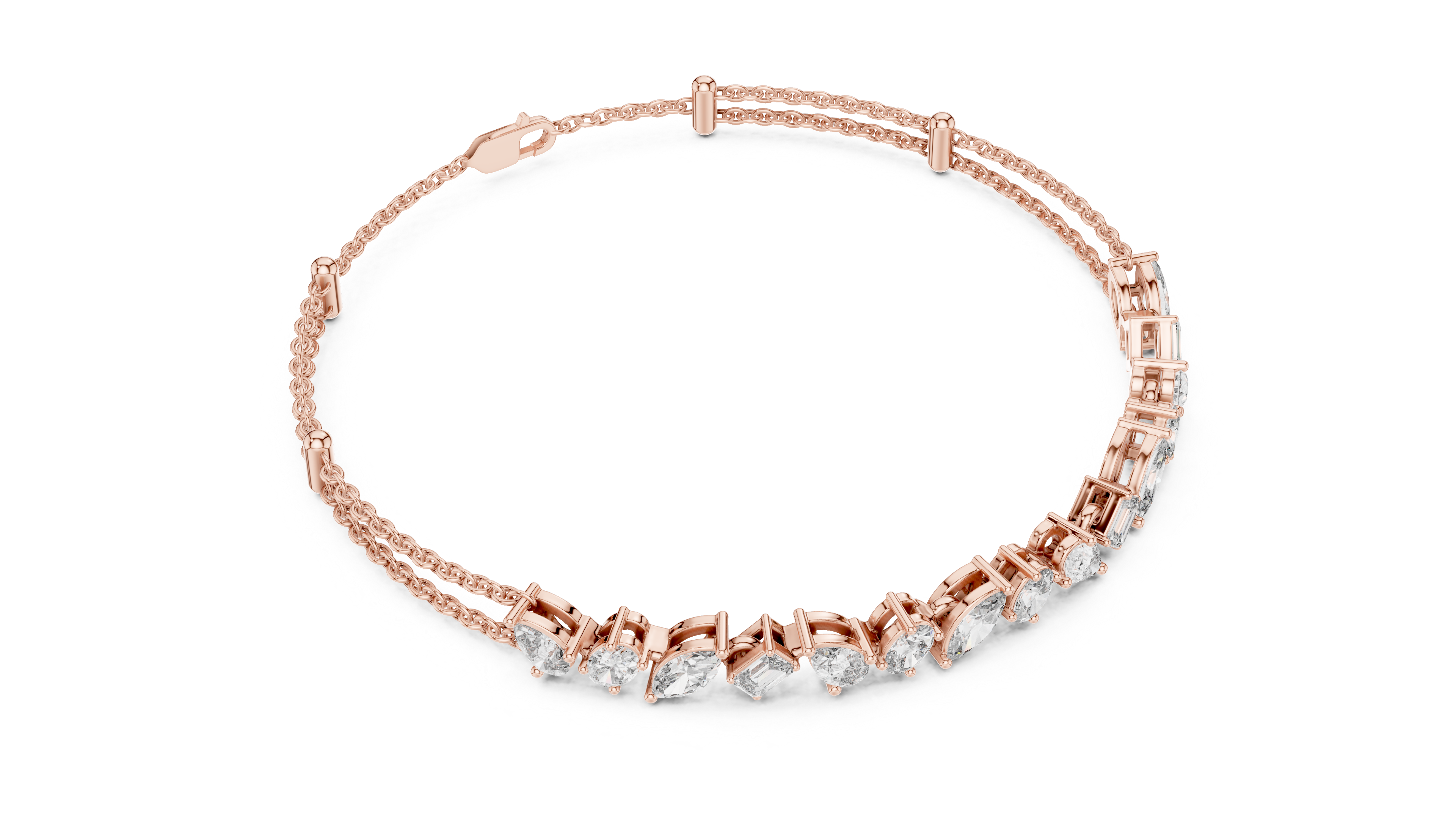 Mixed-Cut Double Chain Bracelet in Rose Gold - VYKA Diamonds