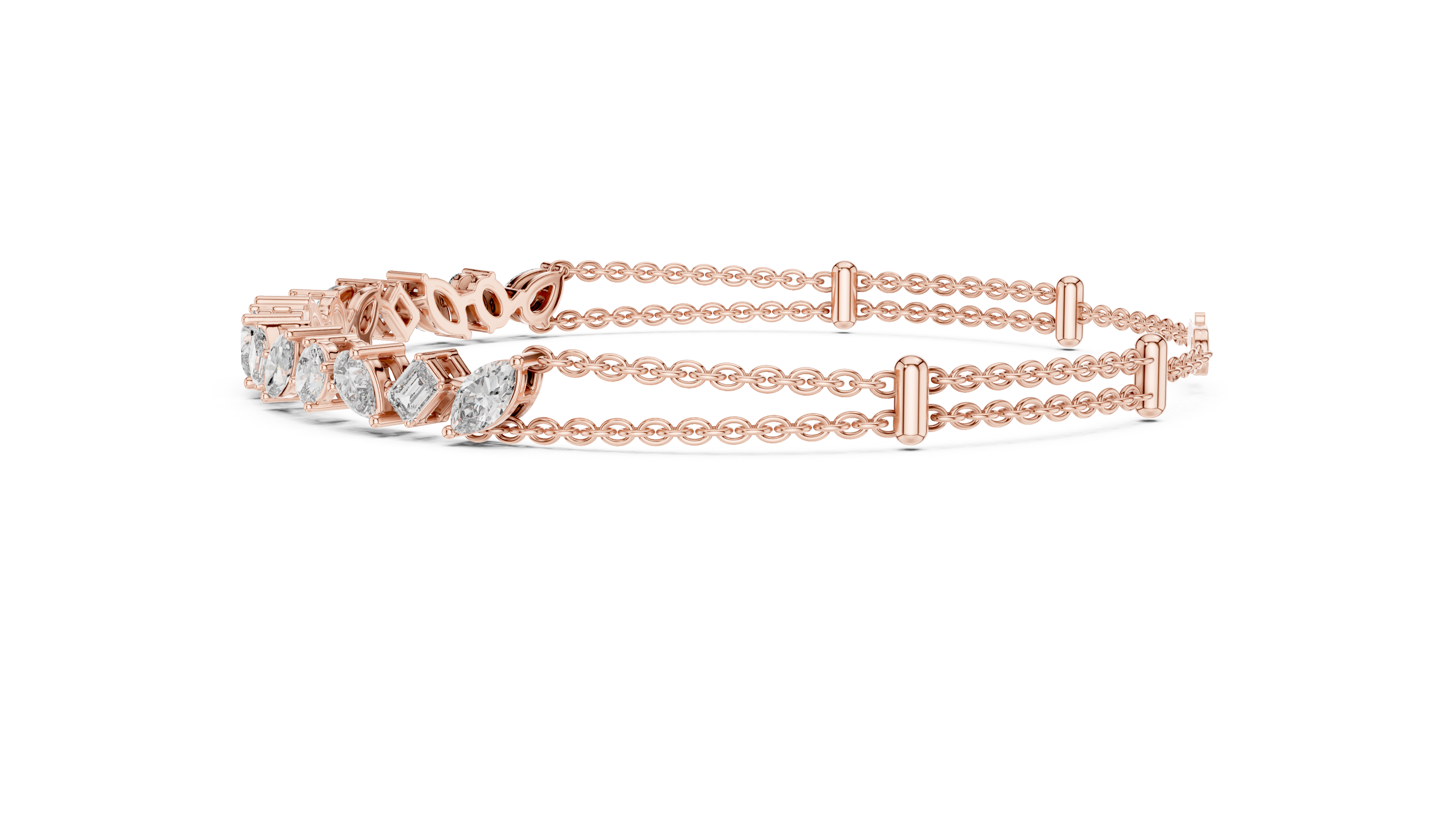 Mixed-Cut Double Chain Bracelet in Rose Gold - VYKA Diamonds