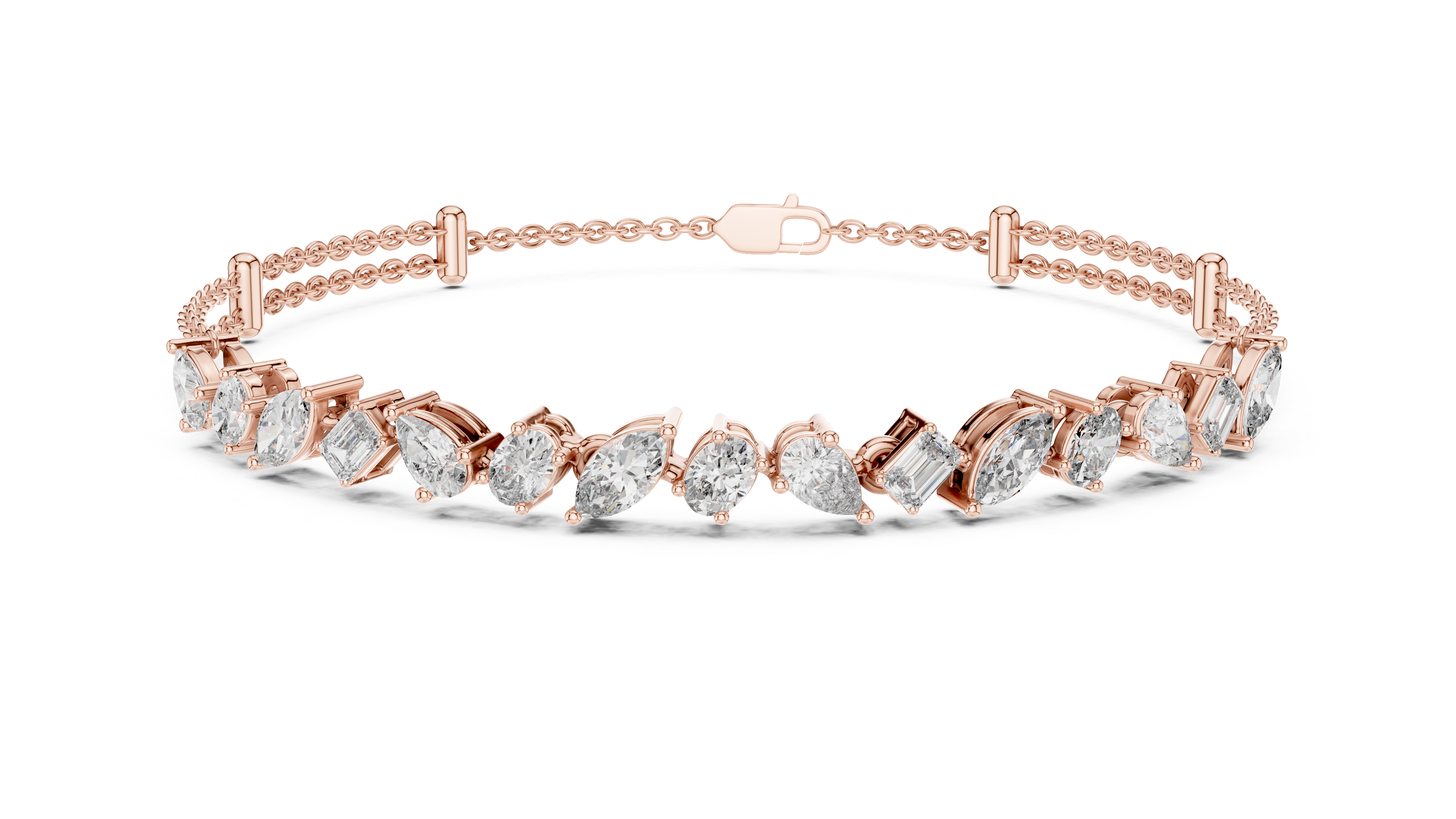 Mixed-Cut Double Chain Bracelet in Rose Gold - VYKA Diamonds