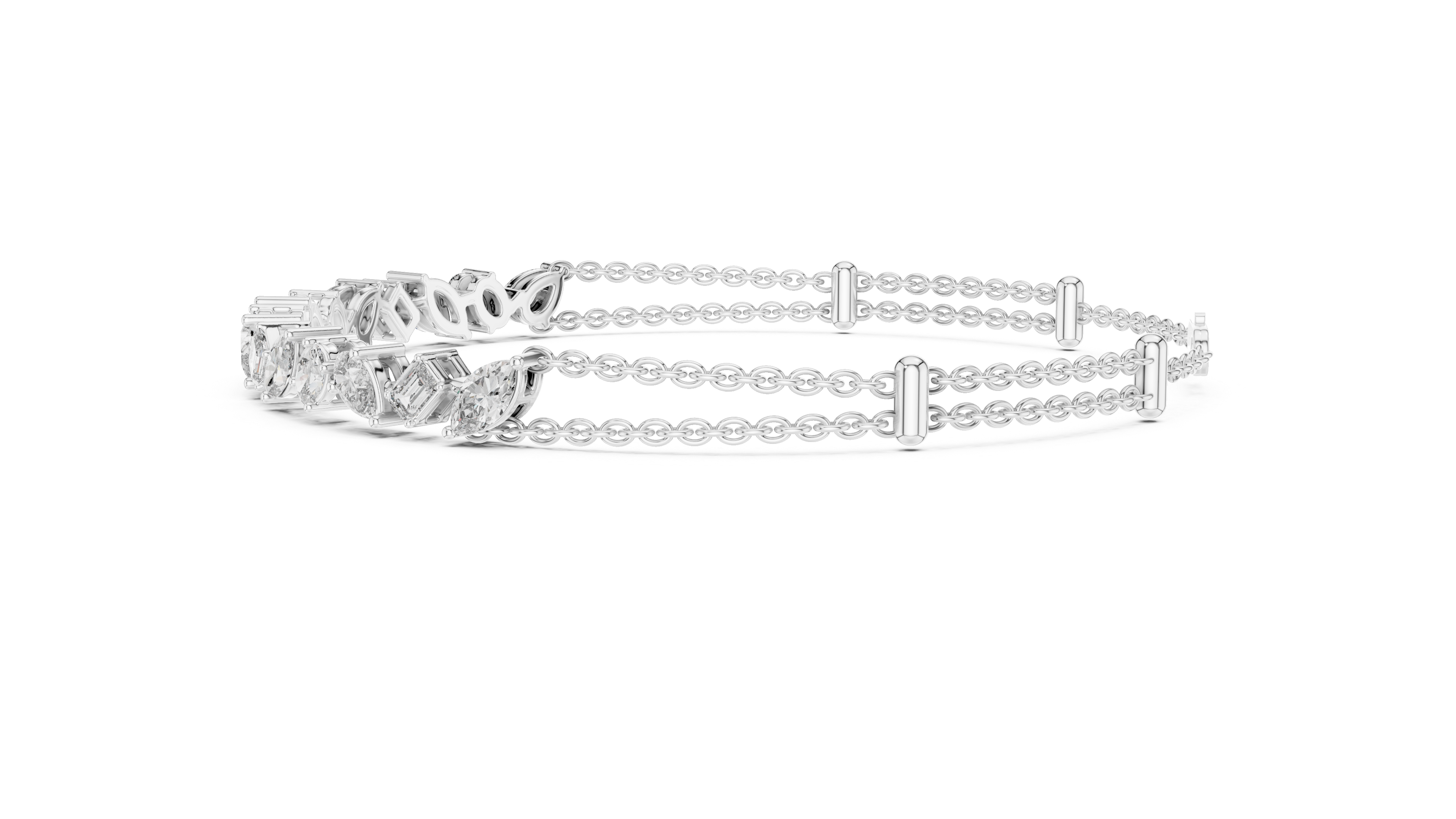Mixed-Cut Double Chain Bracelet in White Gold - VYKA Diamonds