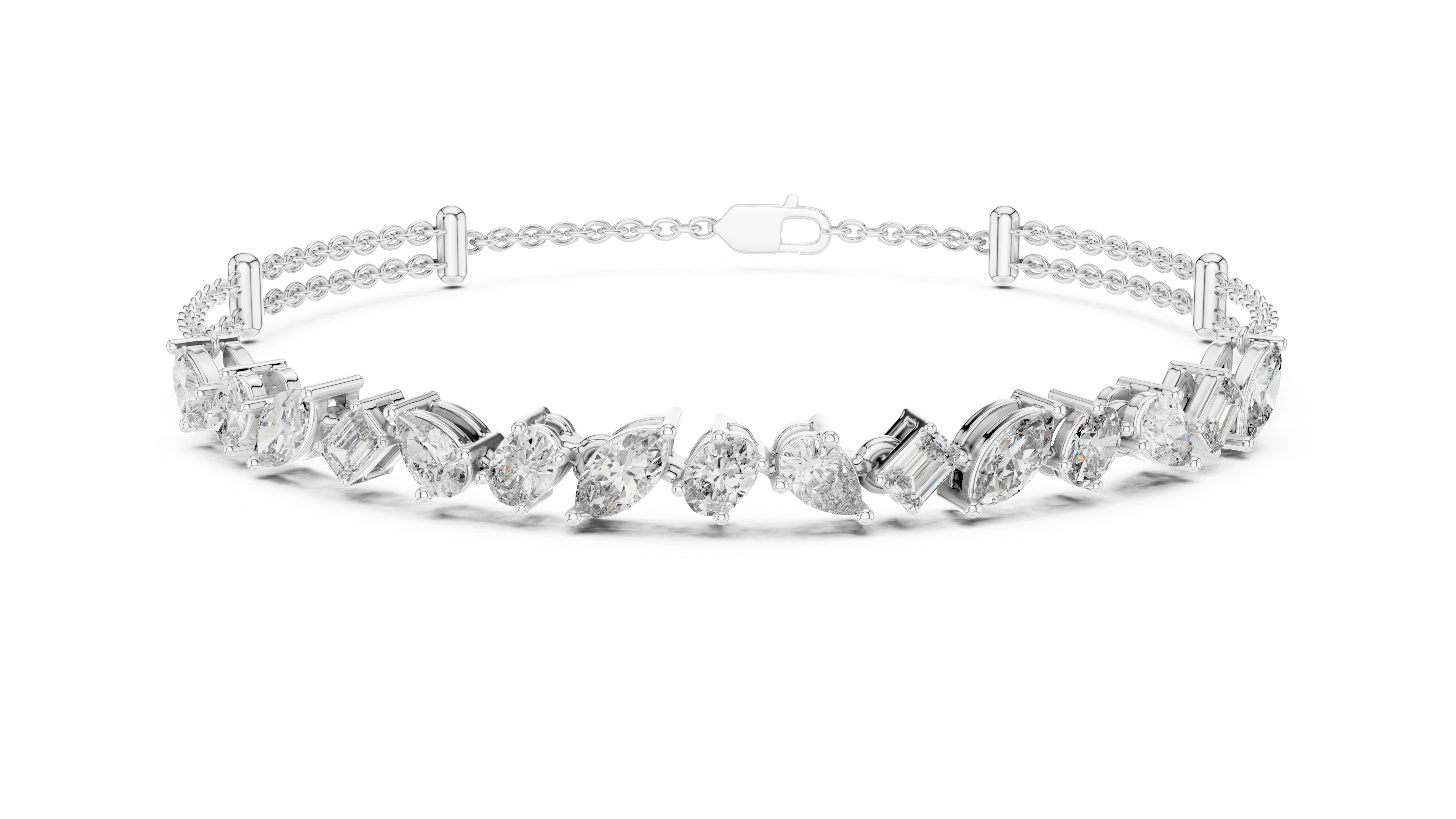 Mixed-Cut Double Chain Bracelet in White Gold - VYKA Diamonds