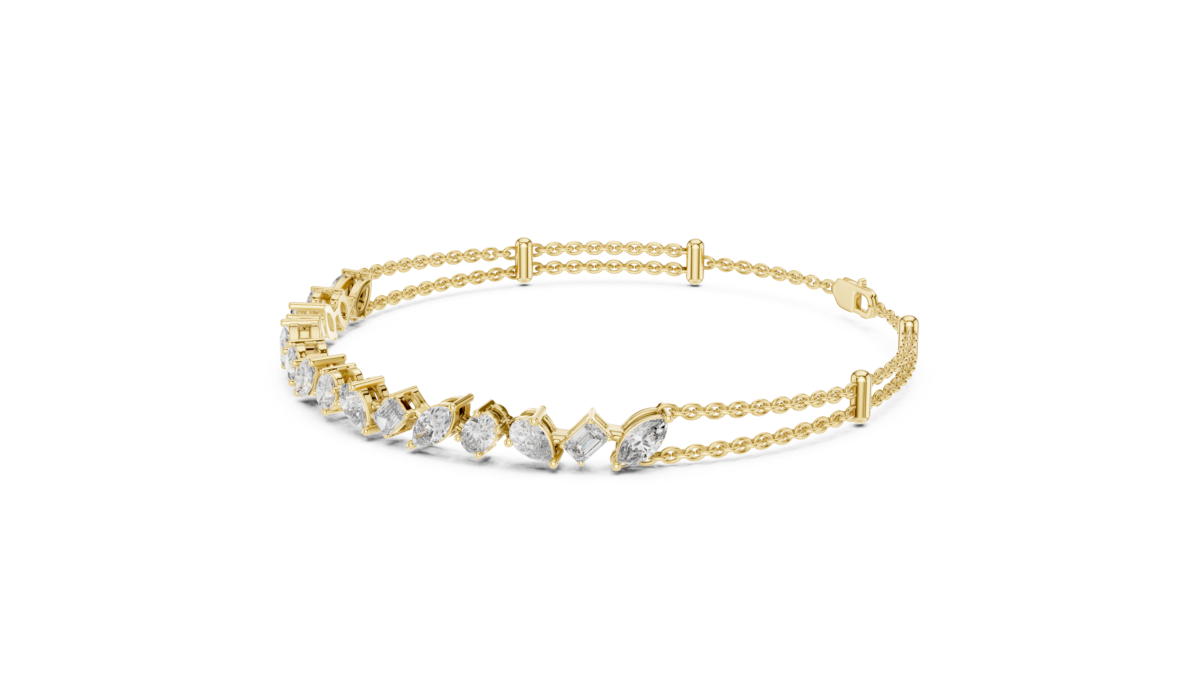 Mixed-Cut Double Chain Bracelet in Yellow Gold - VYKA Diamonds