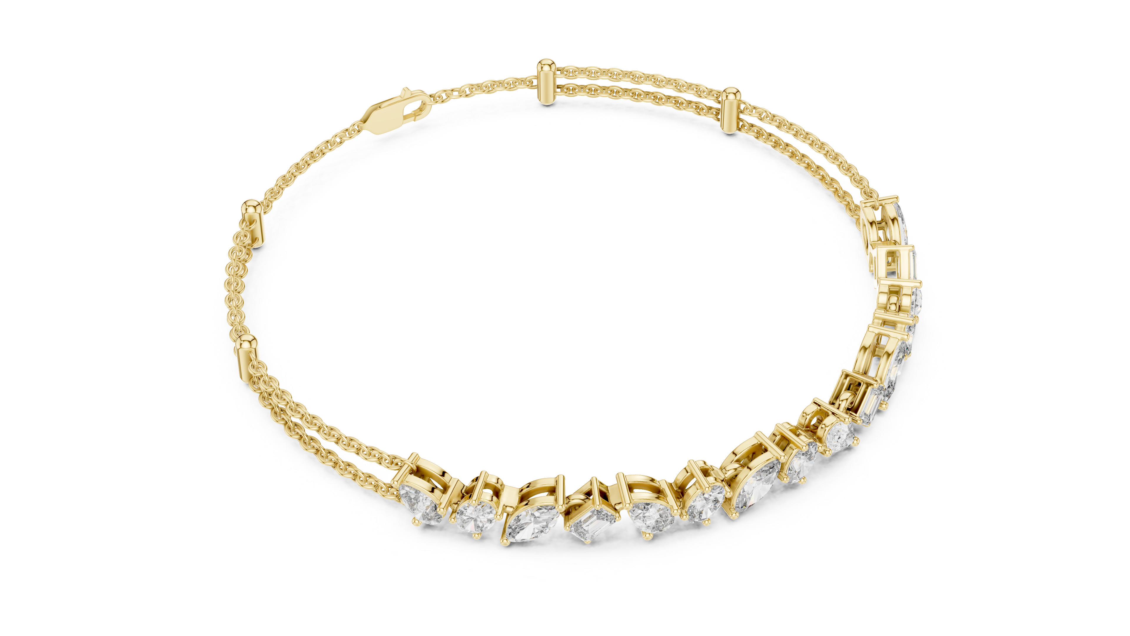 Mixed-Cut Double Chain Bracelet in Yellow Gold - VYKA Diamonds